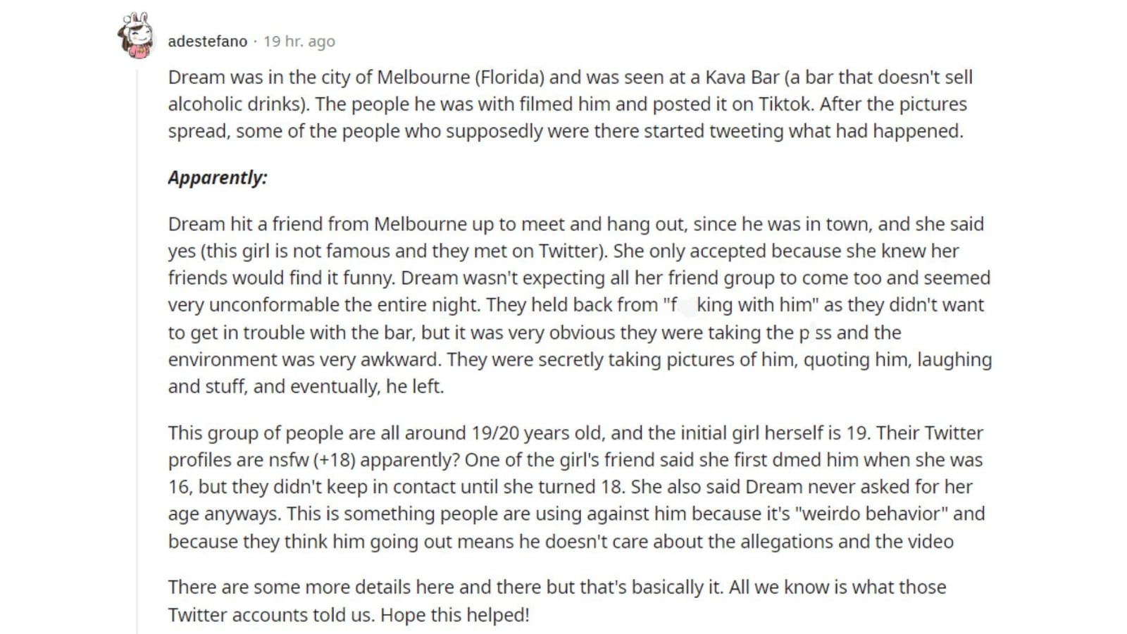 "Didn't leave with a girl" Dream clarifies the controversial Kava bar