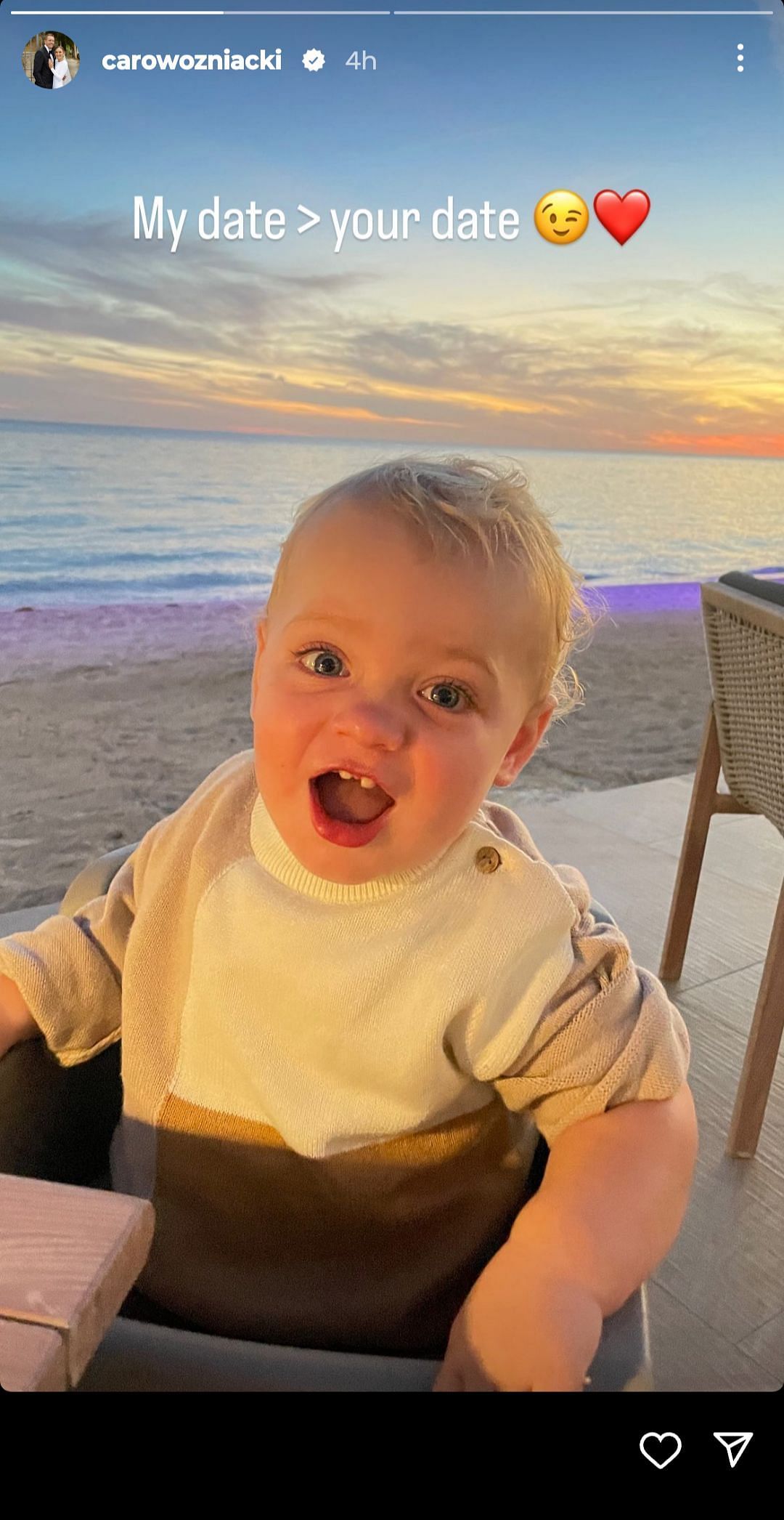 Wozniacki spends evening by the beach with baby son James