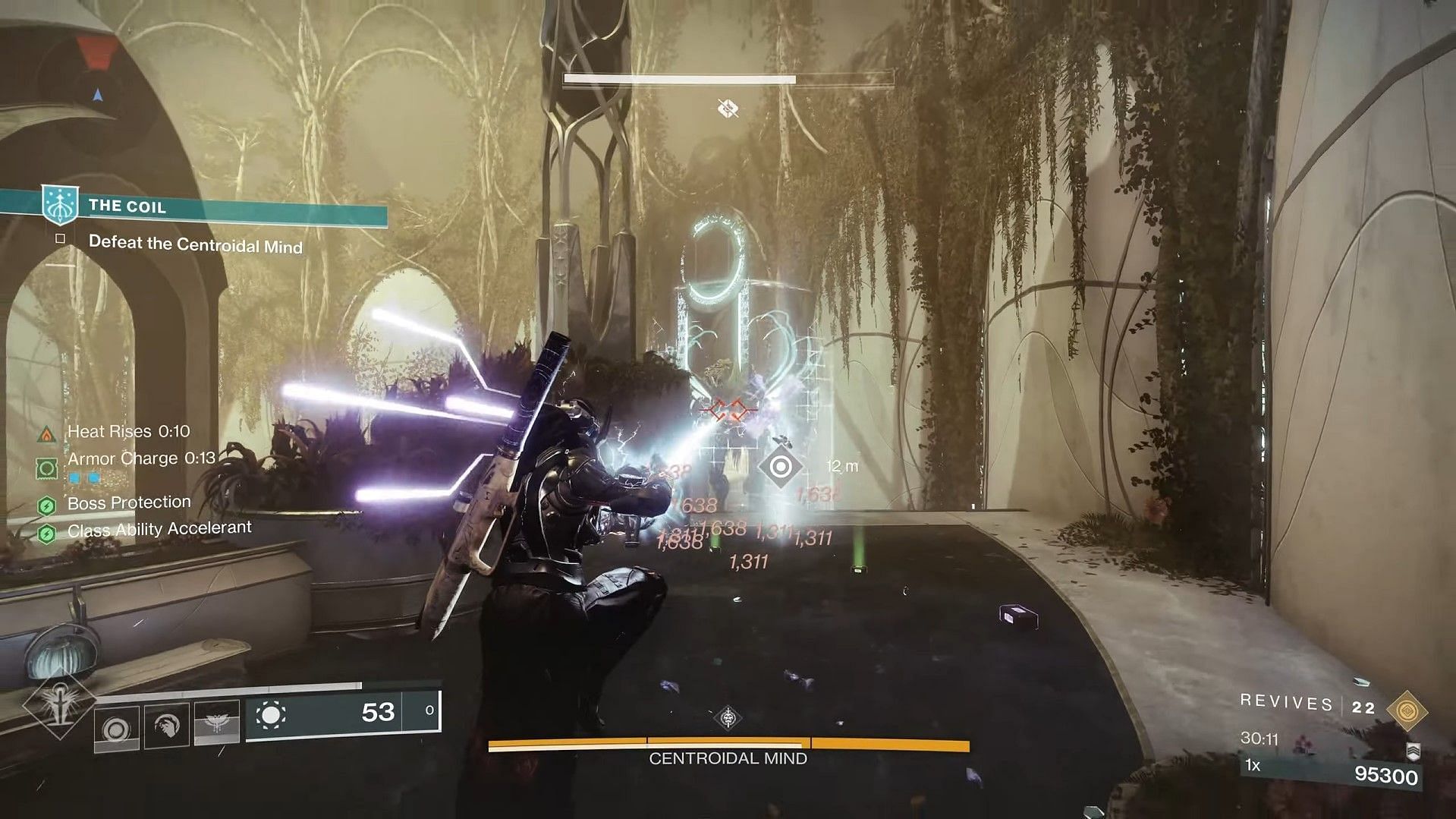 Depleting Centroidal Mind&#039;s shield with Arc charges (Image via Bungie)