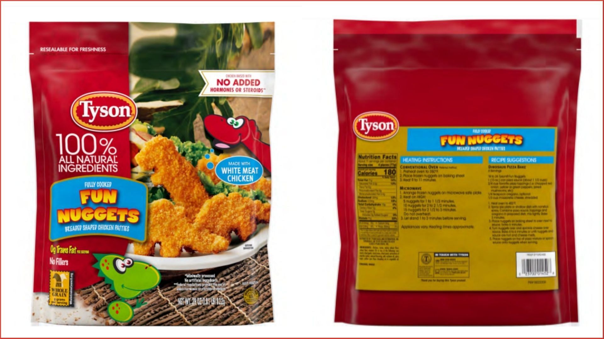The recalled Tyson Foods&#039; Dino-shaped Chicken Patties can be returned to the retailer for a refund (Image via FSIS)