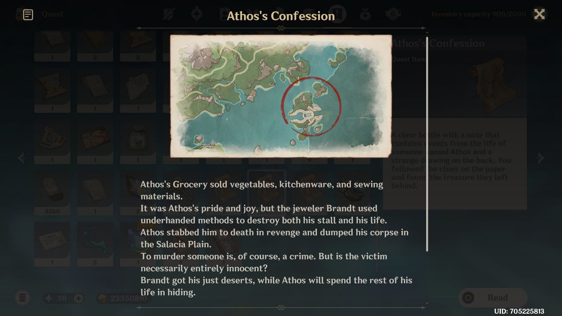Althos&#039;s Confession treasure map (Image via HoYoverse)