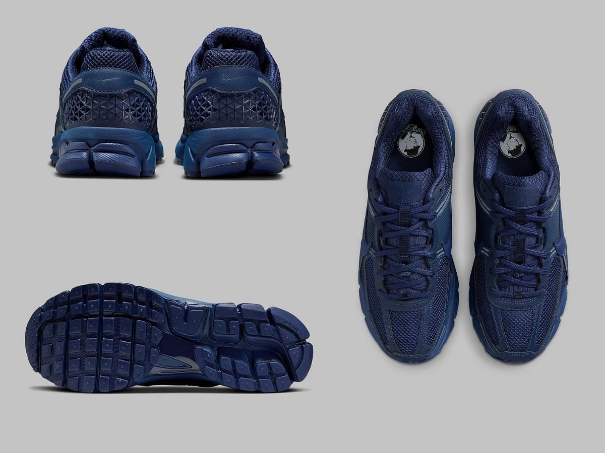 Overview of Zoom Vomero 5 &ldquo;Midnight Navy&rdquo; sneakers (Image via Sneaker News)