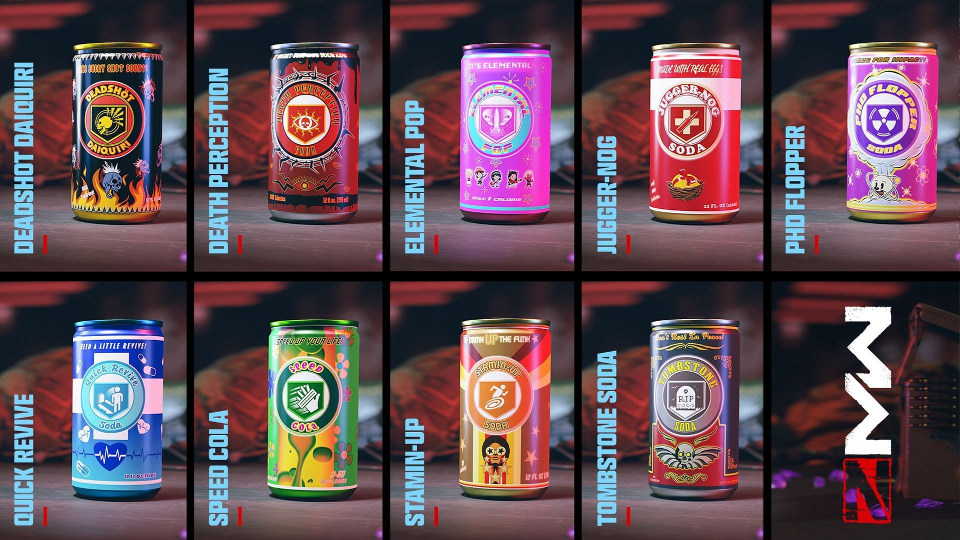 All the Perk-a-Colas available within Modern Warfare 3 Zombies (Image via Activision)