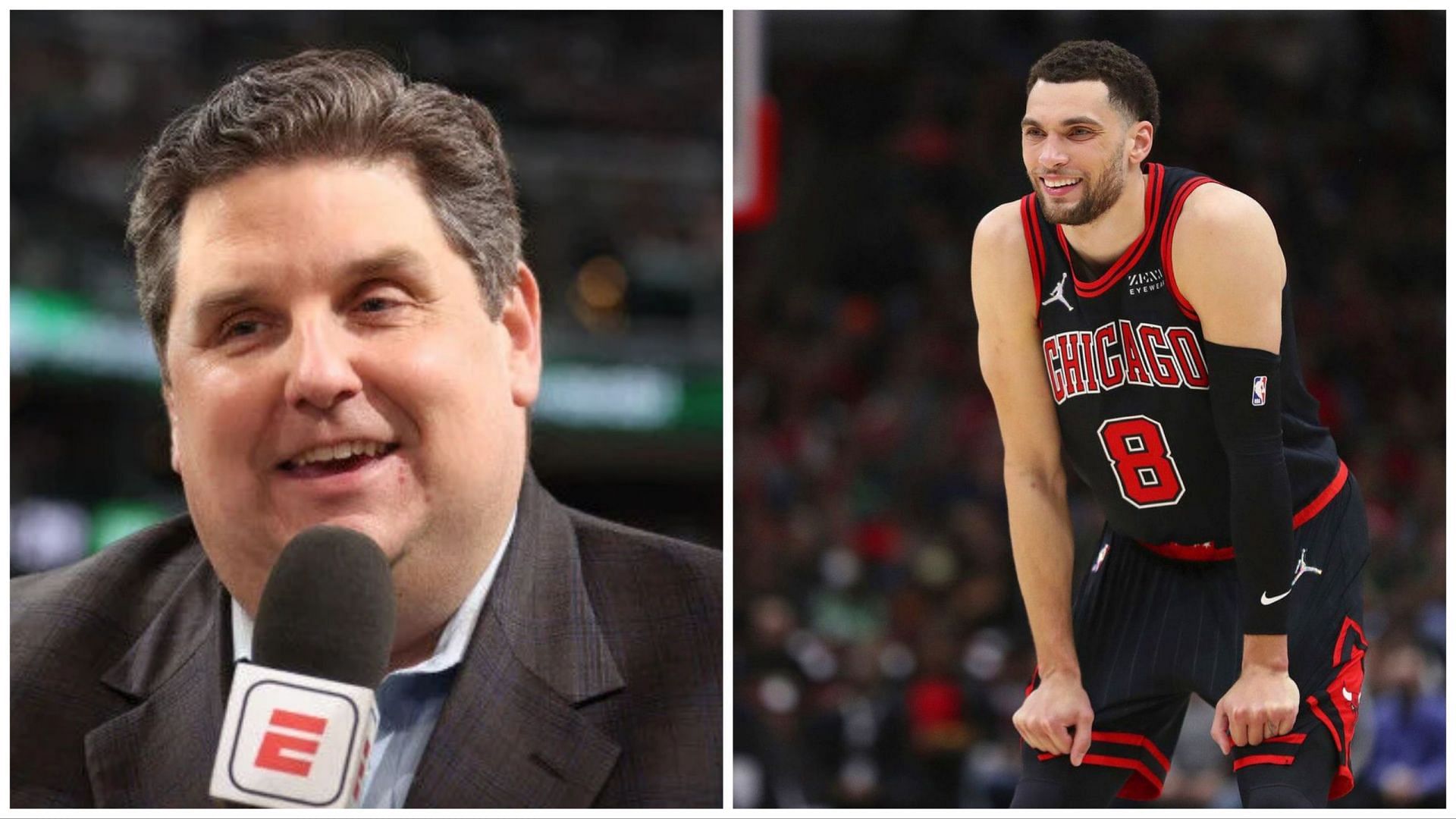 NBA Insider Brian Windhorst (left) is not confident that Chicago Bulls will get massive haul for Zach LaVine (right)