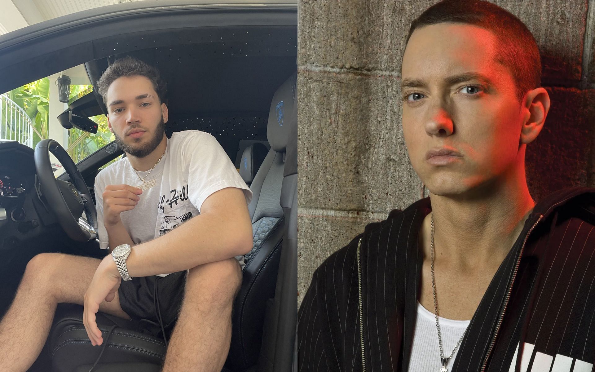 Adin Ross wants to collaborate with Eminem (Image via Adin Ross/X and www.britannica.com/biography/Eminem)