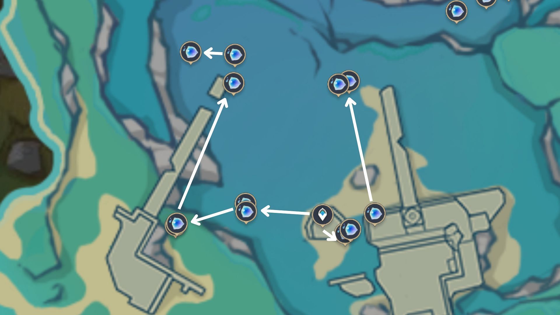 Spawn locations on tower&#039;s south side (Image via HoYoverse)