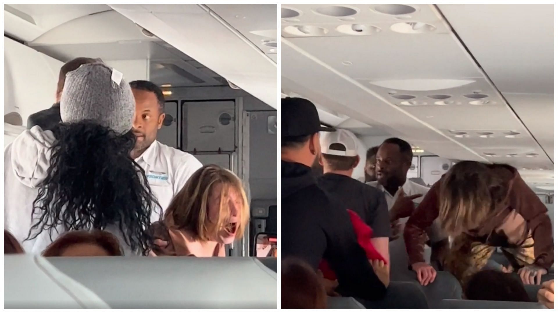 Blonde woman freaks out on a flight and causes all sorts of chaos (Image via Reddit/r/PublicFreakout)