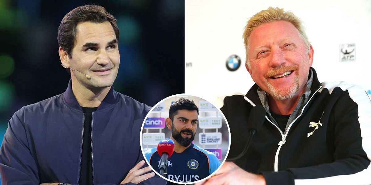 Roger Federer (L), Virat Kohli (inset) and Boris Becker (R)