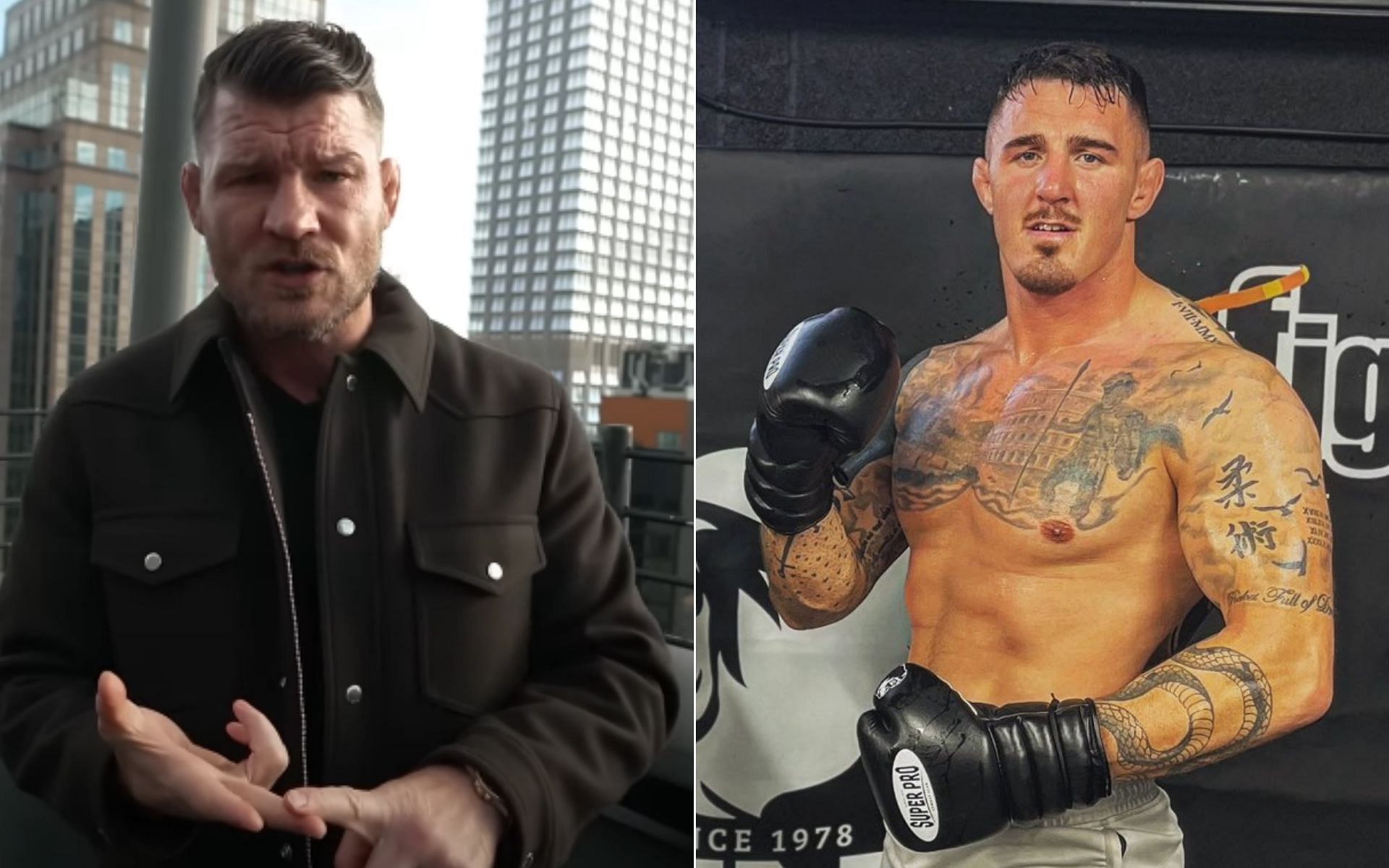 Michael Bisping [Left], and Tom Aspinall [Right] [Photo credit: Michael Bisping - YouTube, and @AspinallMMA - X]