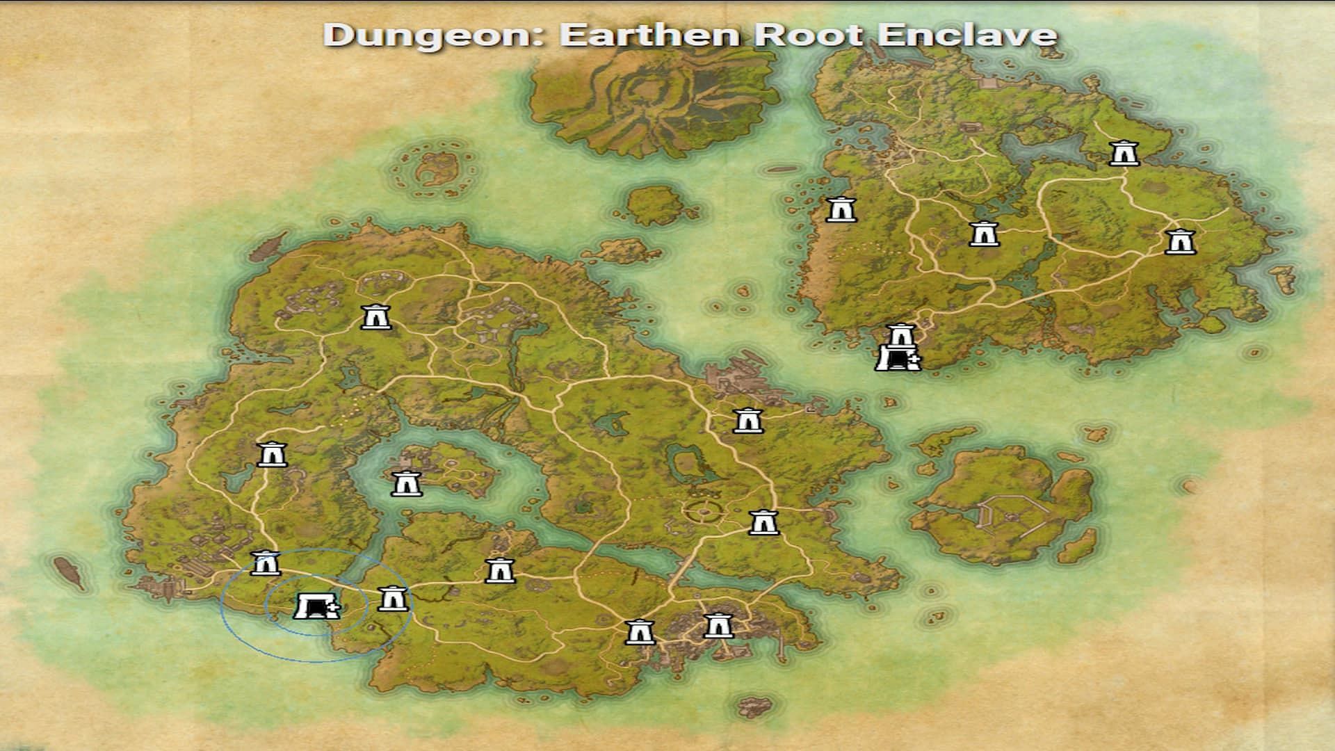 The Earthen Root Enclave can be accessed by using the map of the High Isle and Amenos in The Elder Scrolls Online (Image via ZeniMax Online Studios)