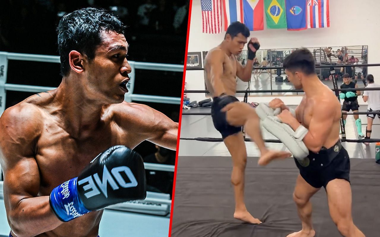 Jo Nattawut (left) and Nattawut during a training session (right)