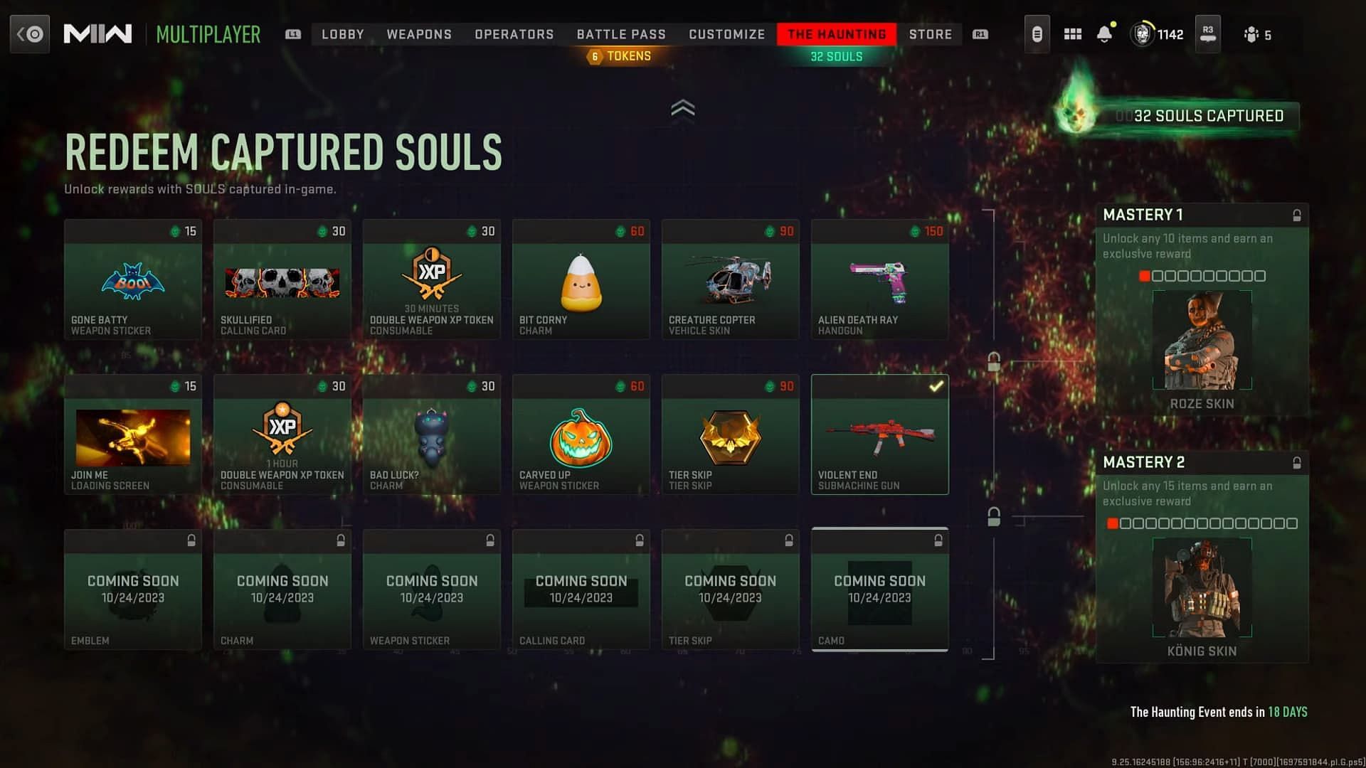 Warzone 2 Haunting Soul Capture event rewards (Image via Activision)