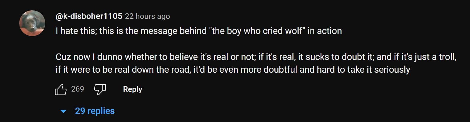 One fan compared the situation to a &quot;boy who cried wolf&quot; scenario (Image via xQc Clips/YouTube)