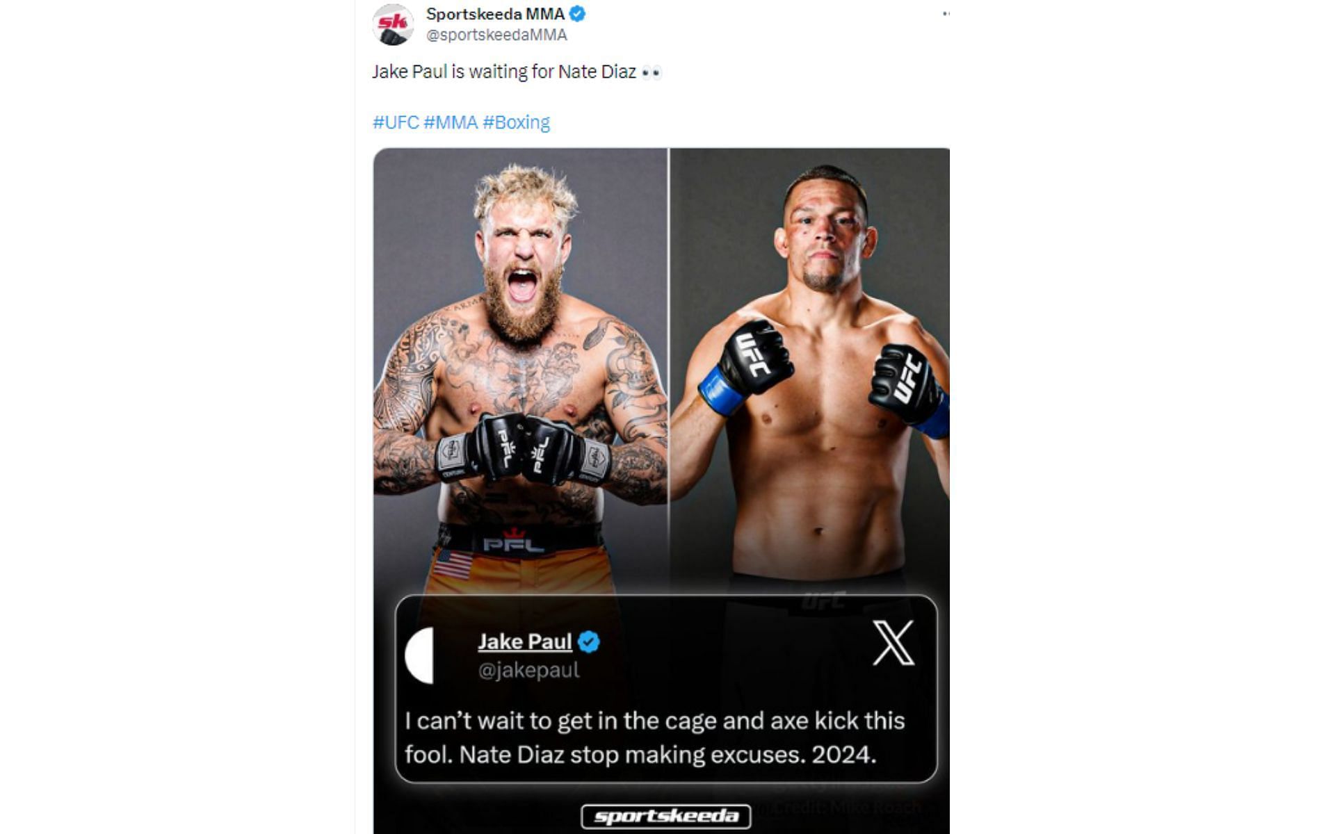 Tweet regarding rematch in the PFL