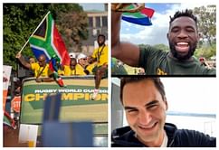 Roger Federer joins South African men's rugby team on victory tour as Springboks celebrate World Cup title with bus ride in home country