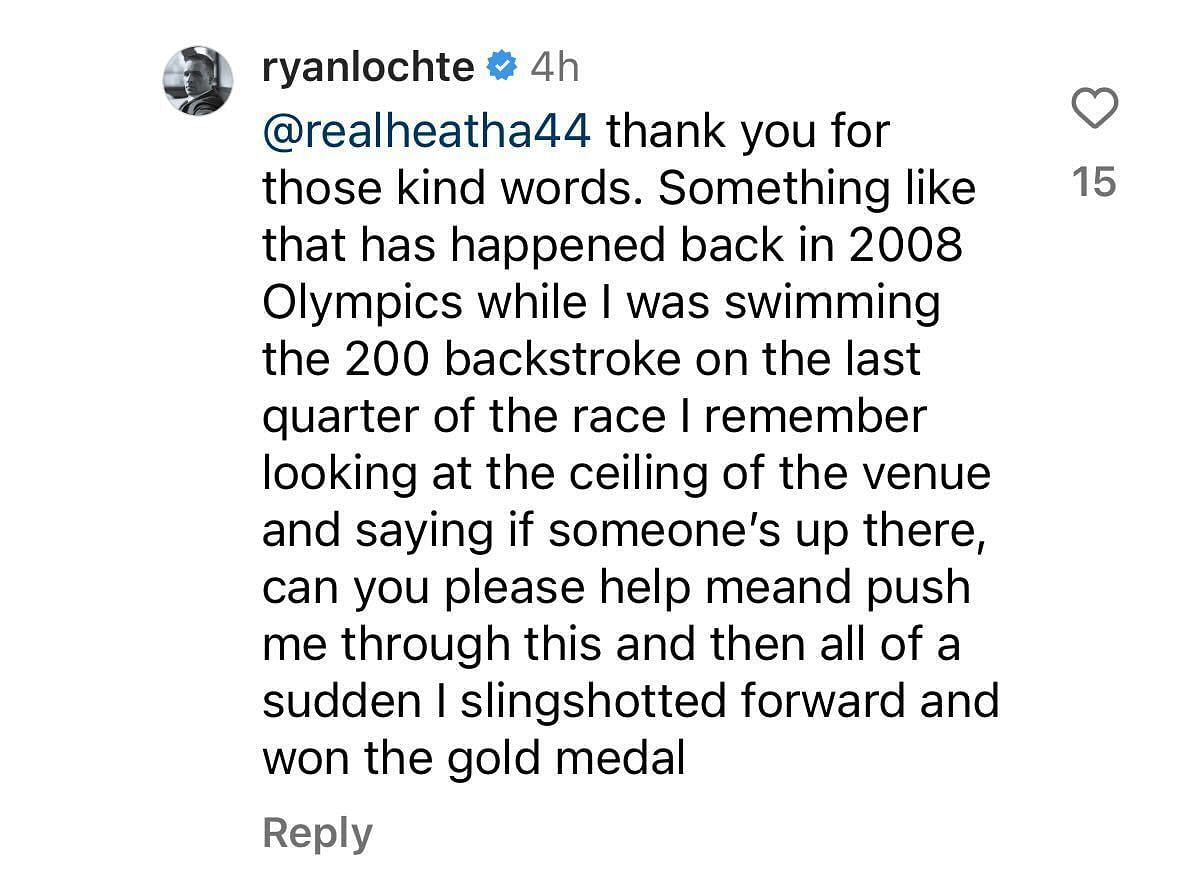 Screenshot of Ryan Lochte&#039;s reaction to a fan&#039;s comment