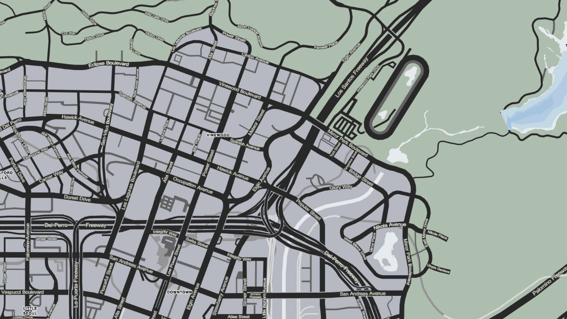 The vast area of Vinewood in Grand Theft Auto Online (Image via Sportskeeda)