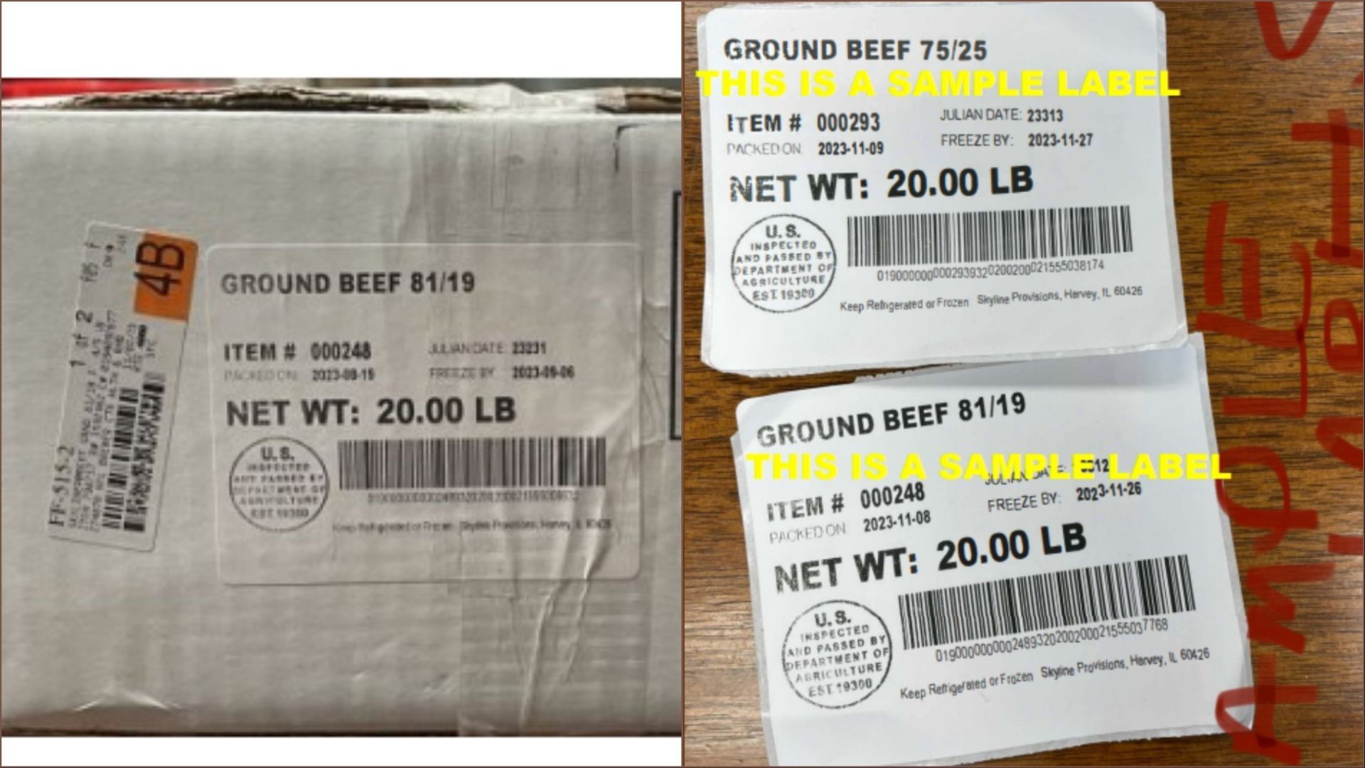 The recalled ground beef products may contain foreign particle contaminants (Image via FSIS)