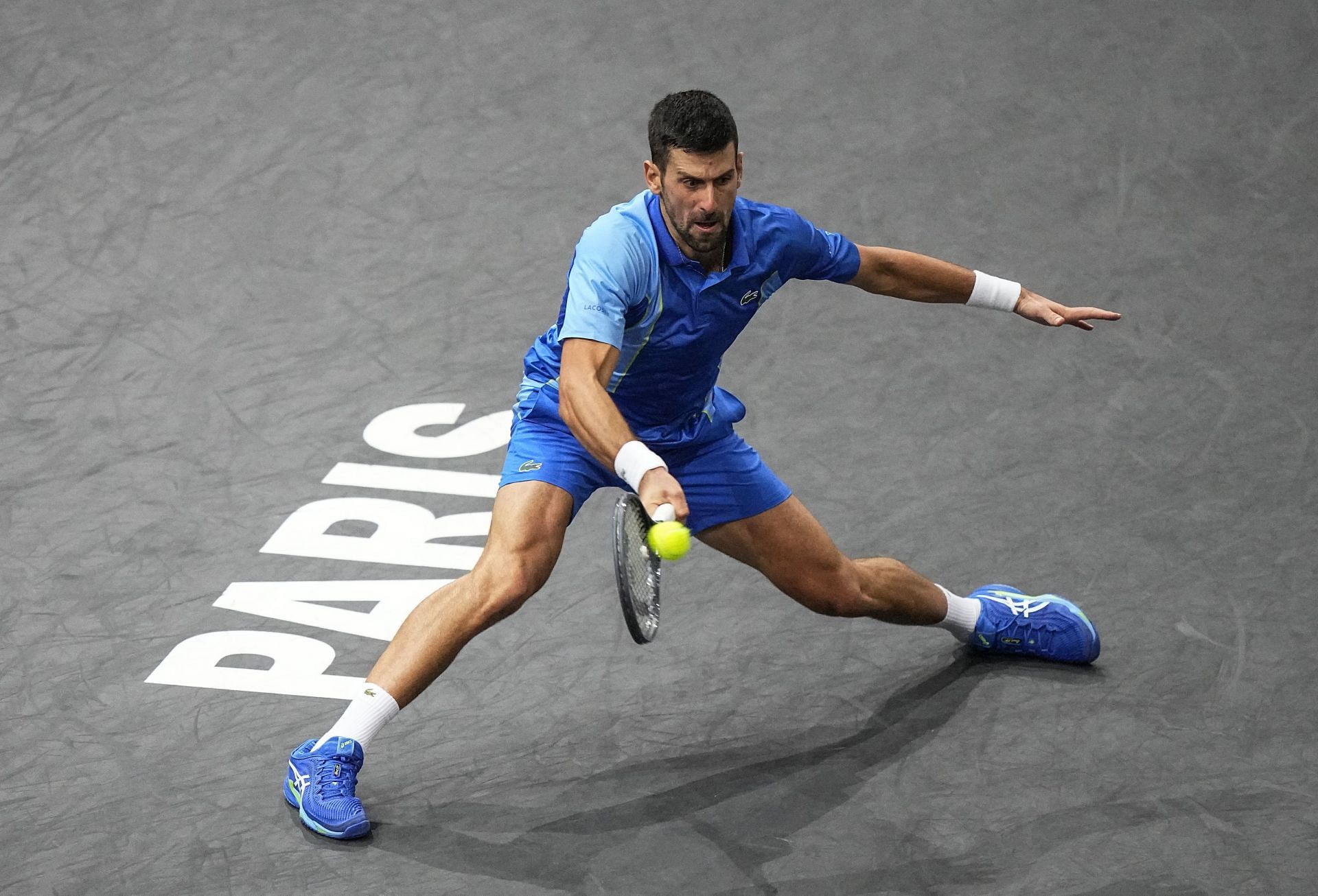 The Serb in action at the Paris Masters