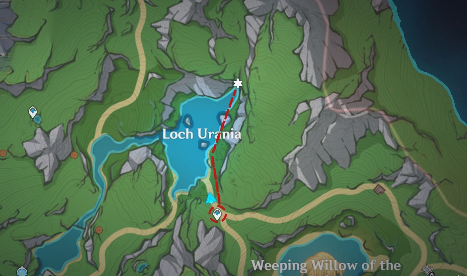 Teleport Waypoint at Loch Urania (Image via Sportskeeda)