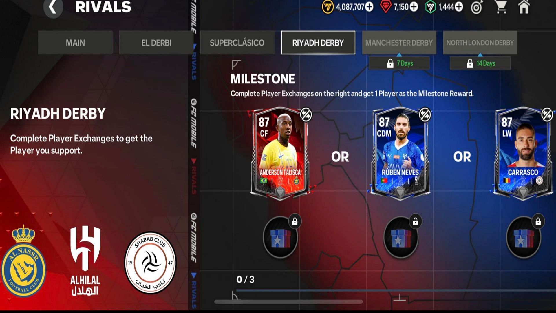 Three Milestone Rewards are available in FC Mobile Rivals&#039; Riyadh Derby Chapter (Image via EA Sports)