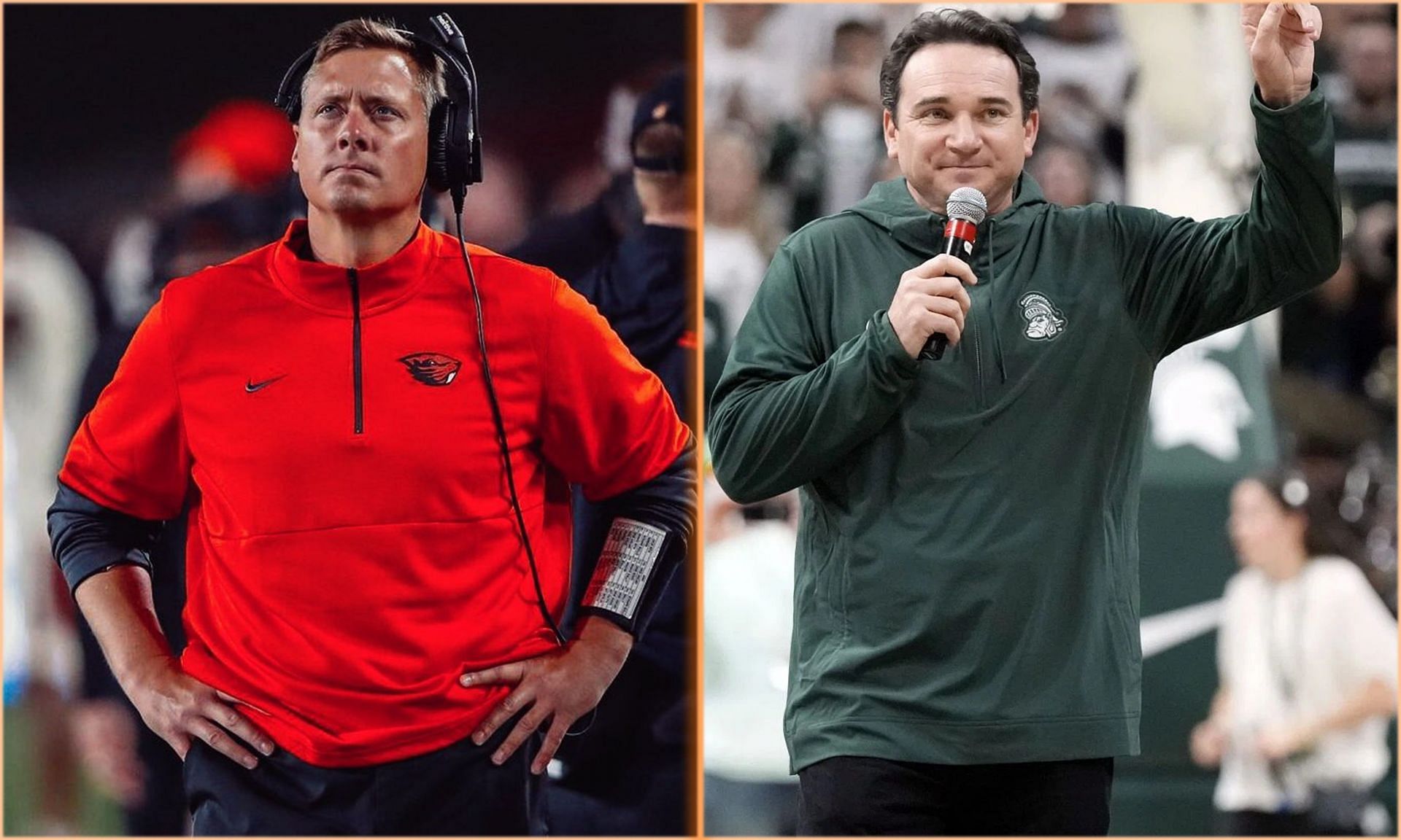 Oregon State HC Trent Bray (left), Michigan State HC Jonathan Smith (right), via X