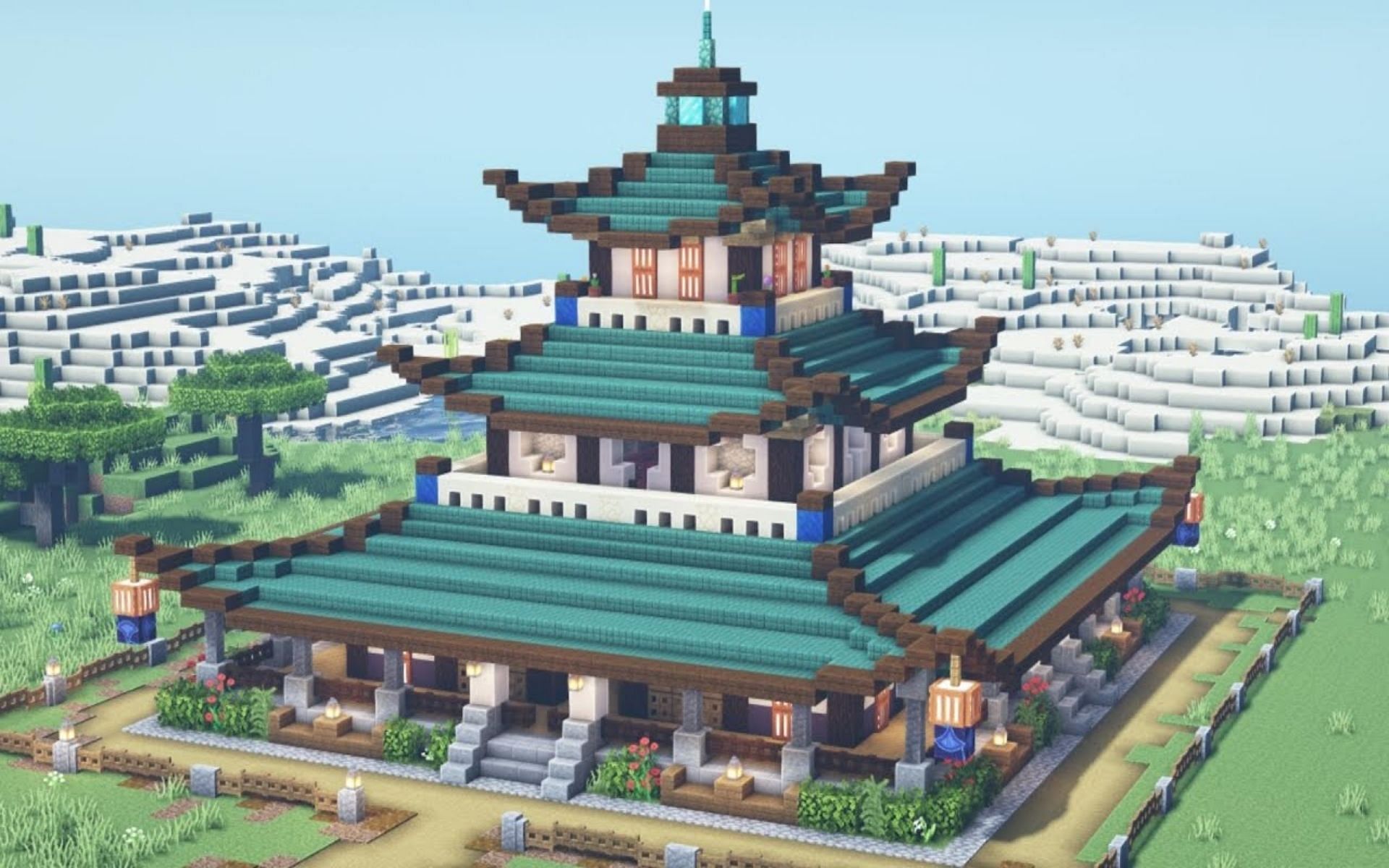 Players can build a traditional Japanese temple (Image via YouTube/Bluebits)