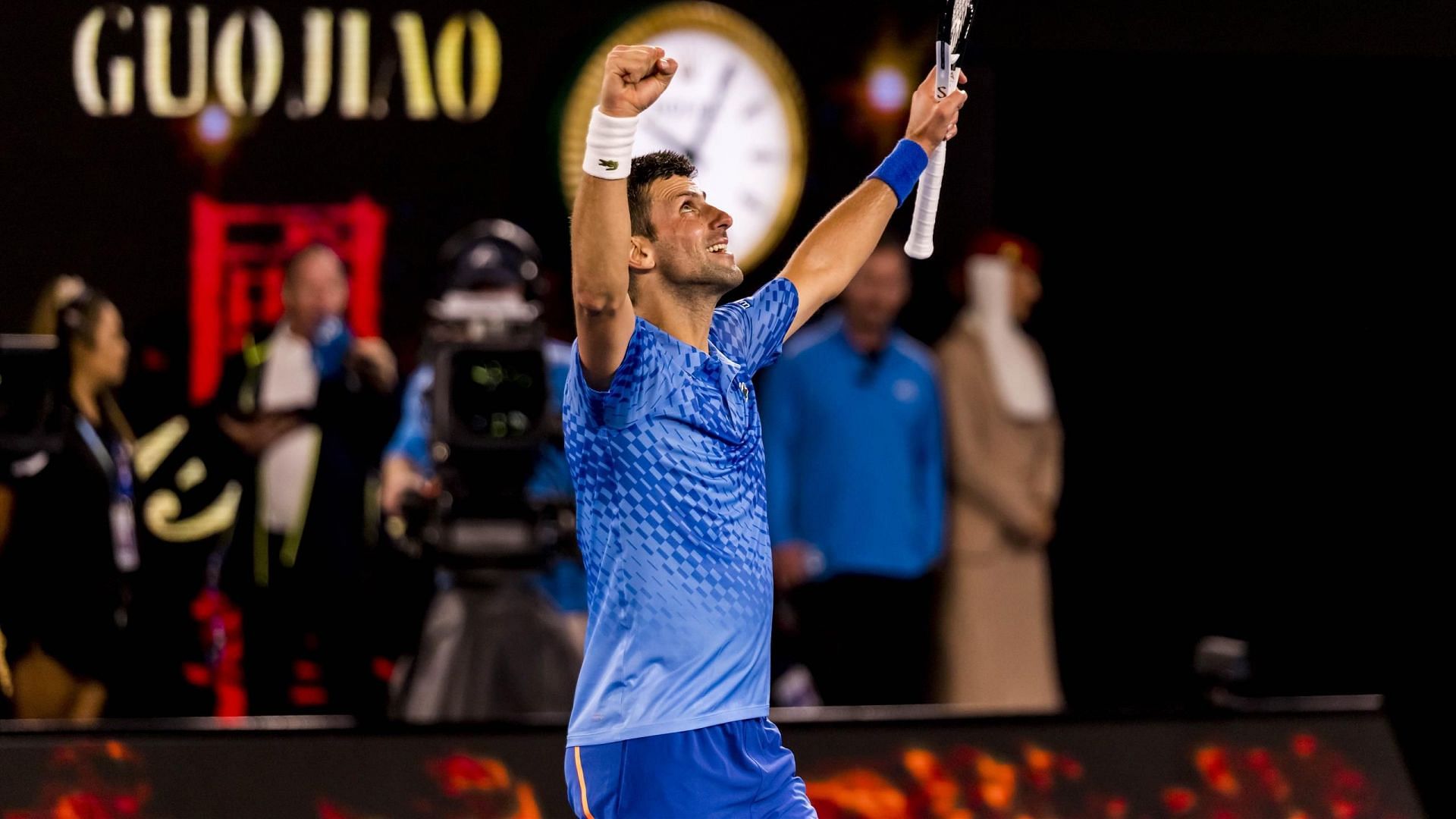 Novak Djokovic celebrates at the 2023 Australian Open