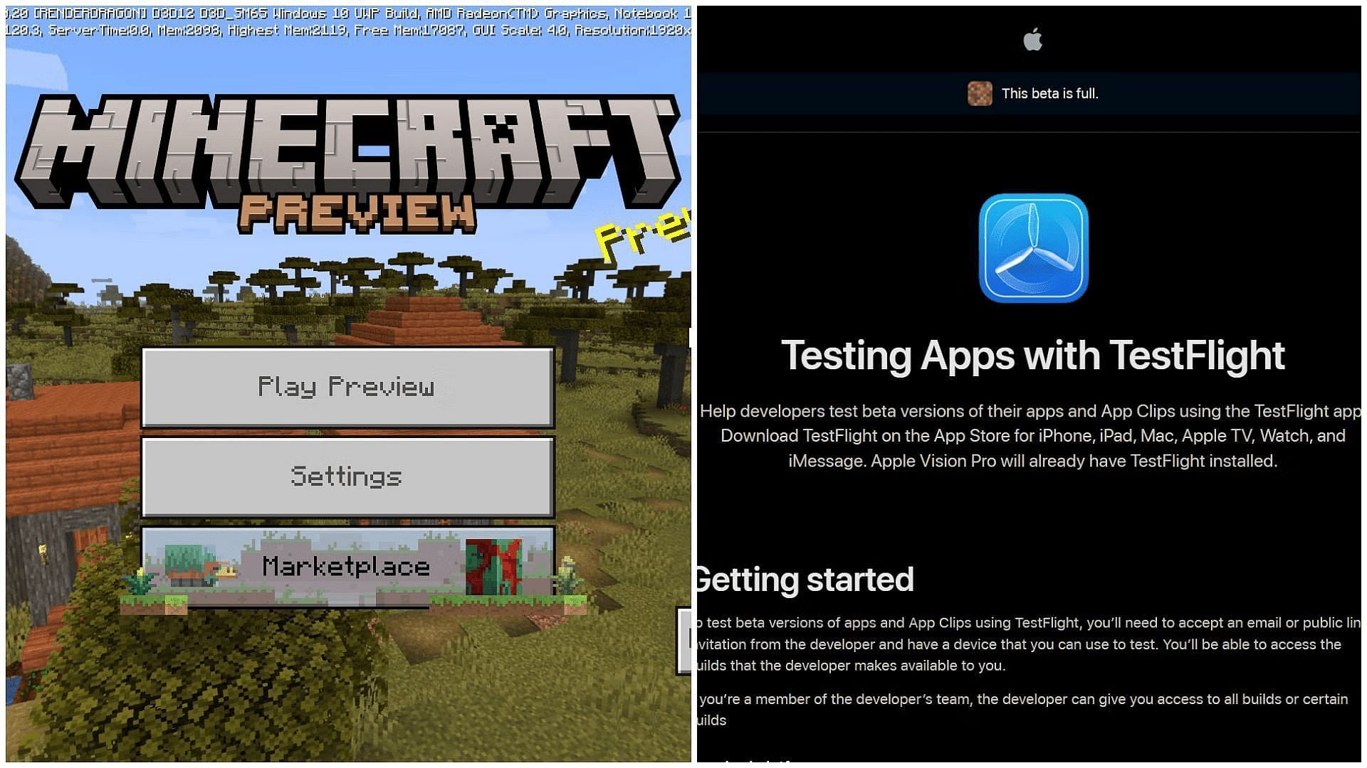 Testlfight signups can fill up quickly for the Preview Program (Image via Mojang/Apple)