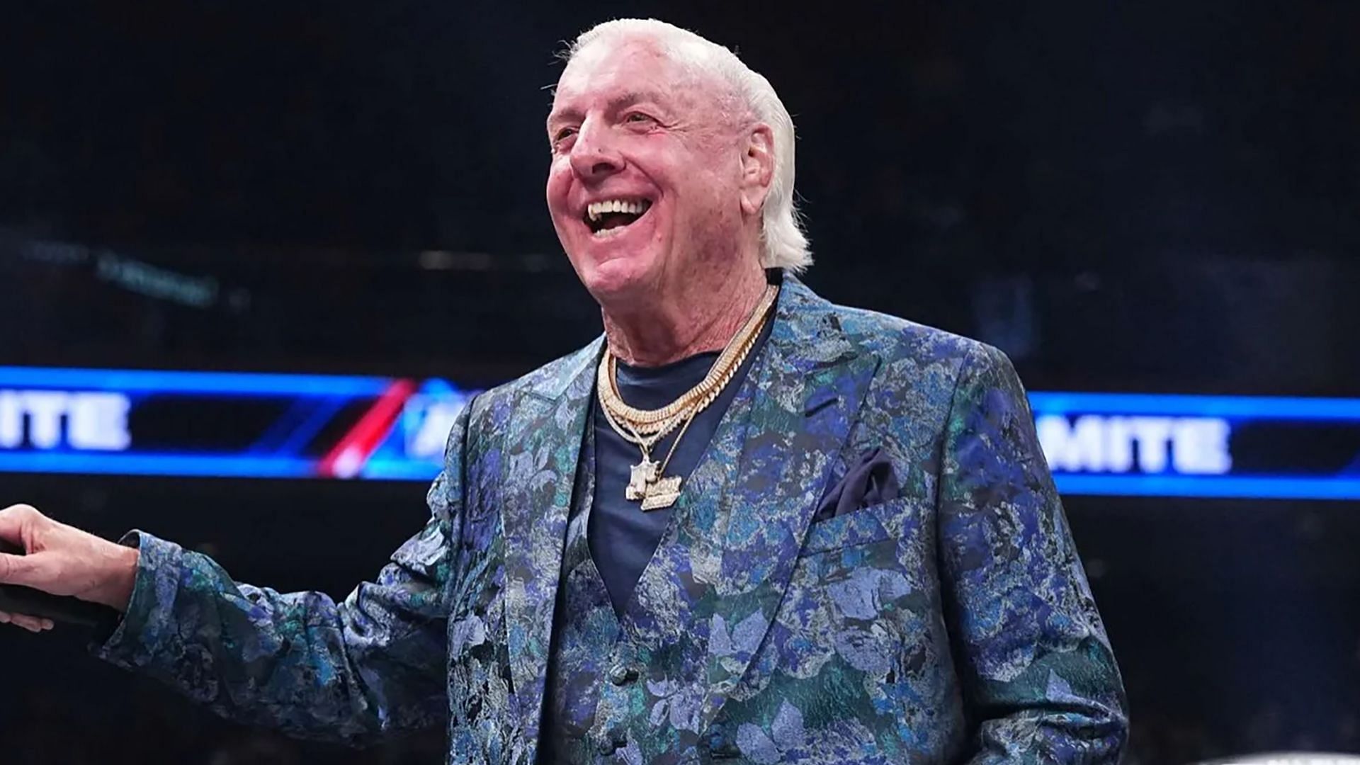 WWE Hall of Famer Ric Flair stands in the ring on AEW Dynamite