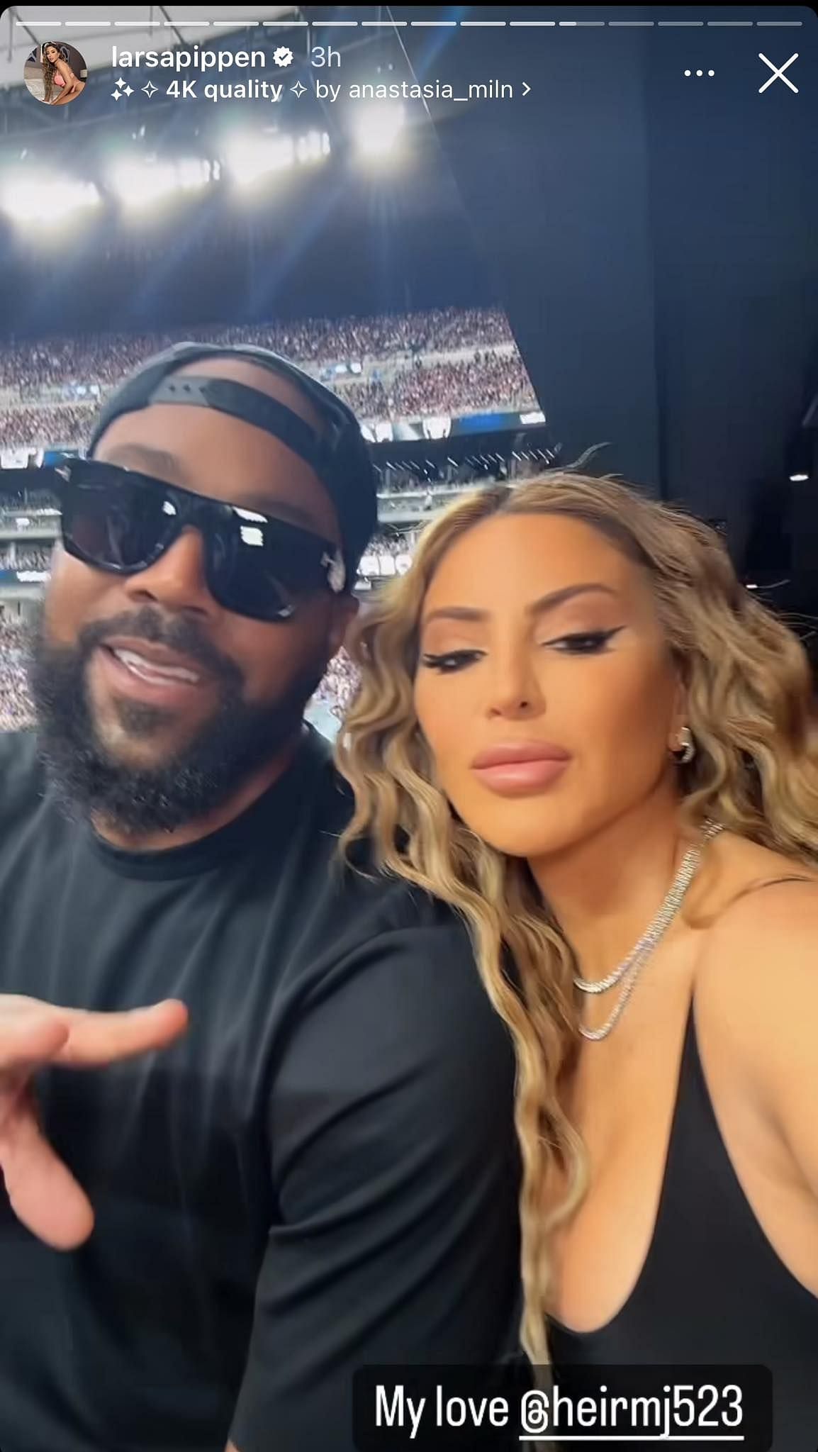 Marcus Jordan and Larsa Pippen watching the game between the Las Vegas Raiders and New York Giants