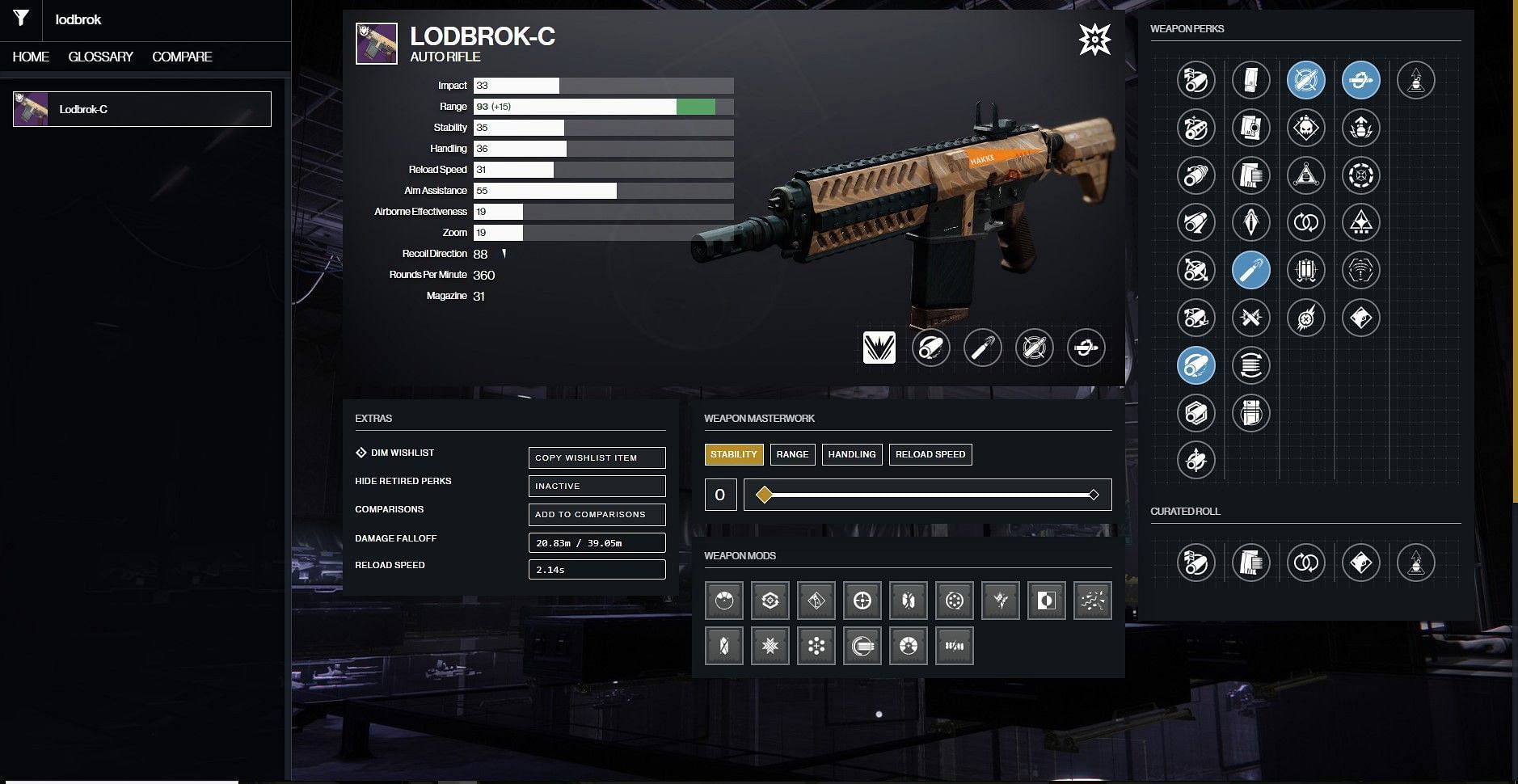 Lodbrok-C PvP god roll (Image via D2 Gunsmith)