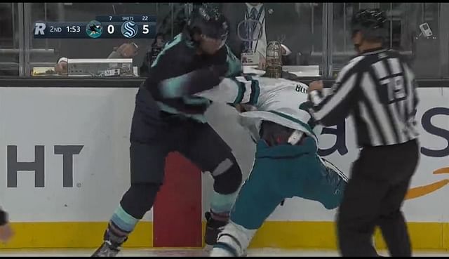 Brandon Tanev unleashes onto Kyle Burroughs with multiple power punches