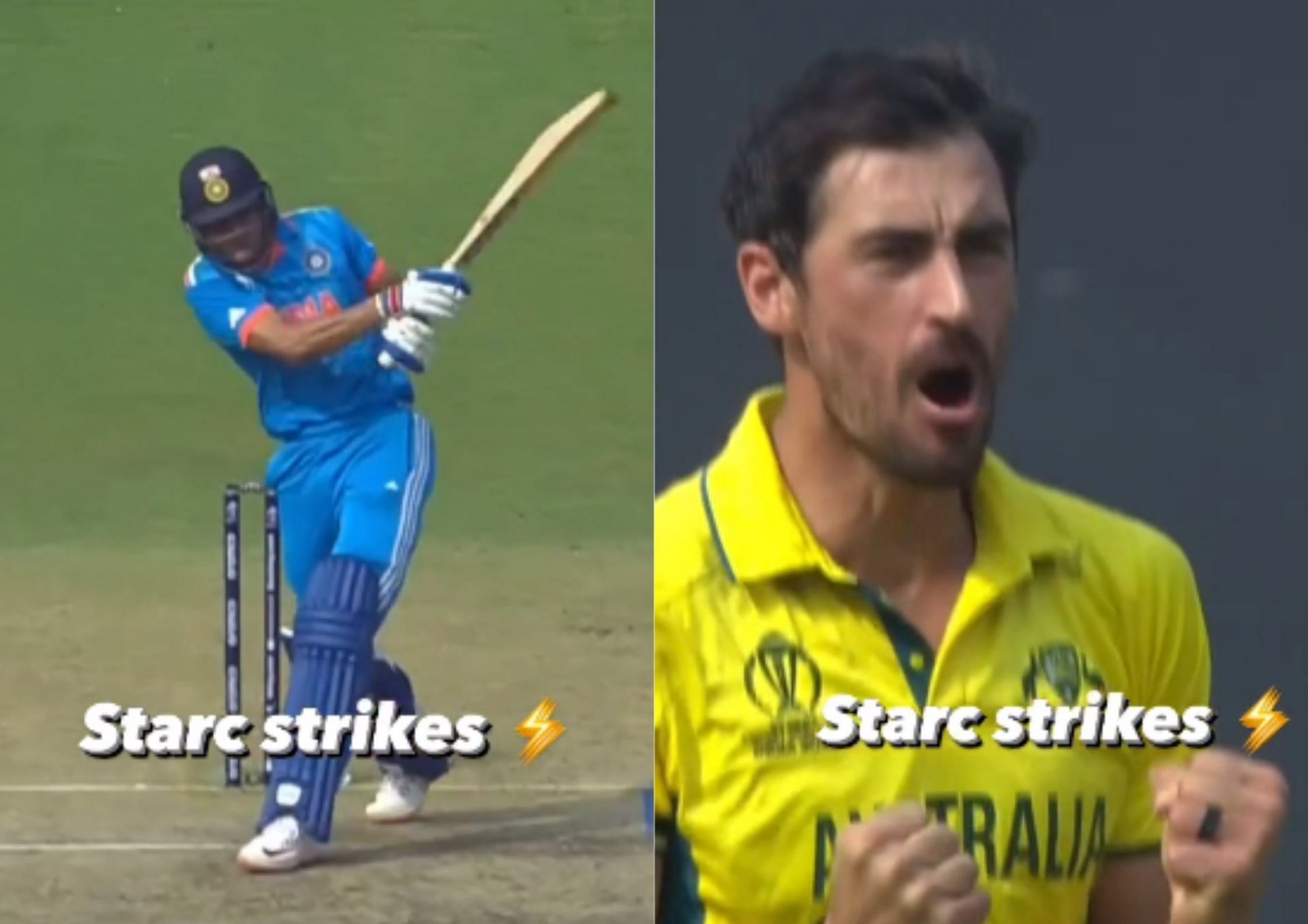 Shubman Gill perished early in the 2023 World Cup final as Mitchell Starc drew first blood (Screengrab via Instagram/ICC).