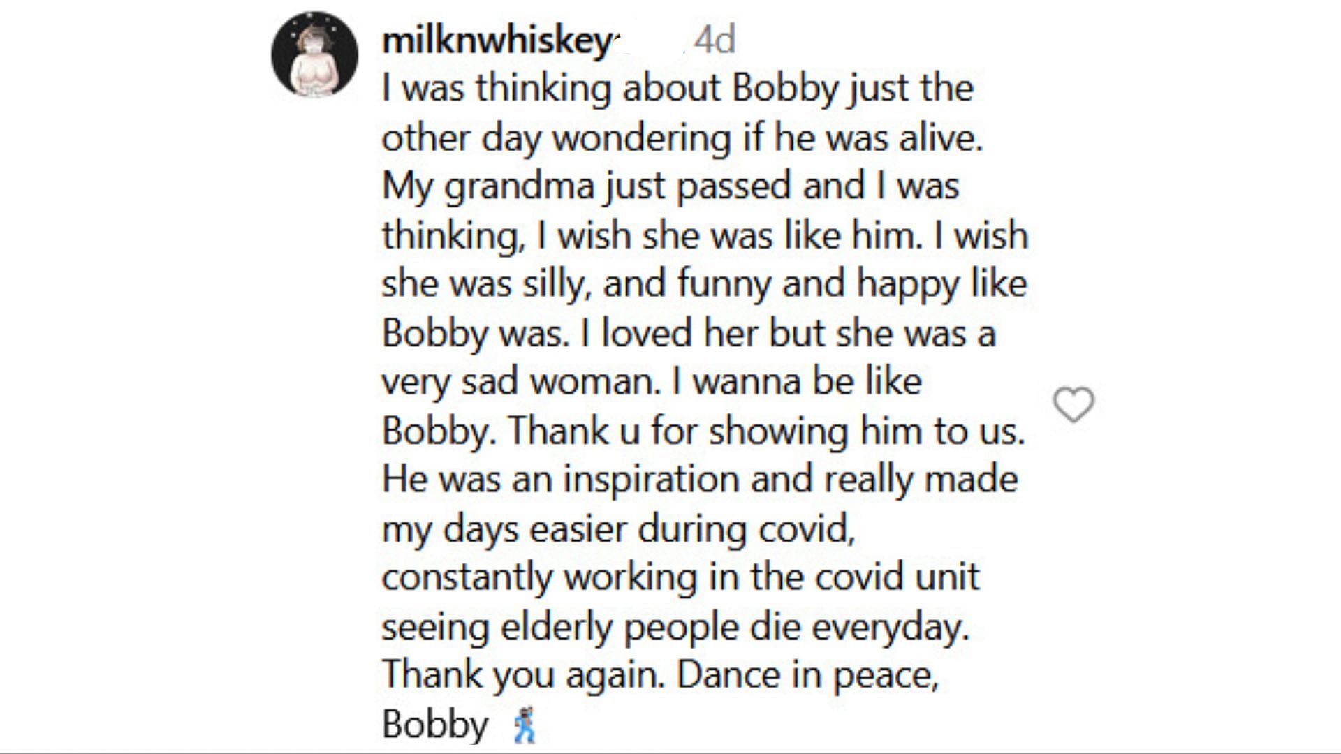 Netizens react as Bobby died some months ago (Image via Instagram / milknwhiskeyd**k)