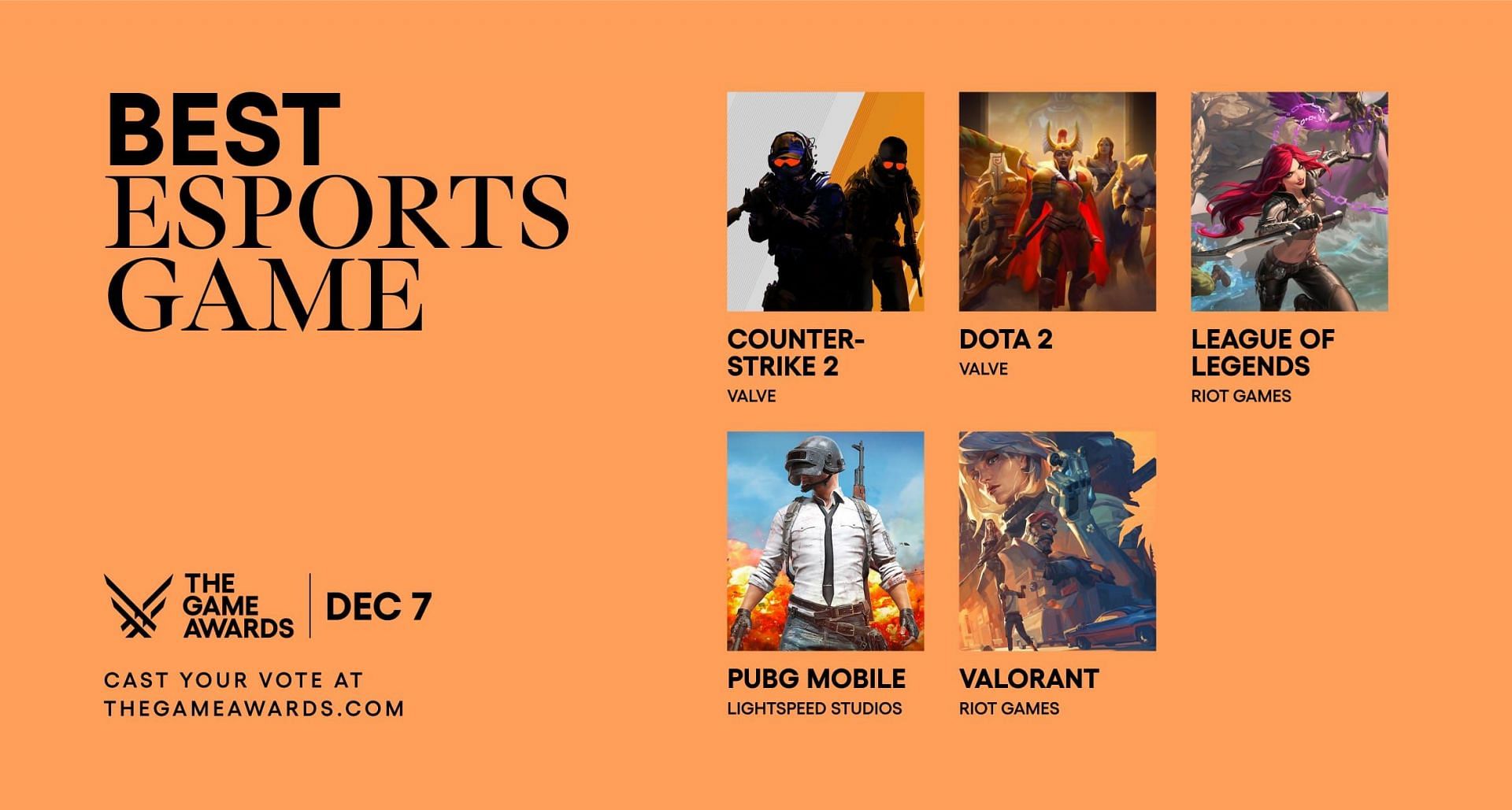 Nominees for Best Esports Game (Image via The Game Awards)