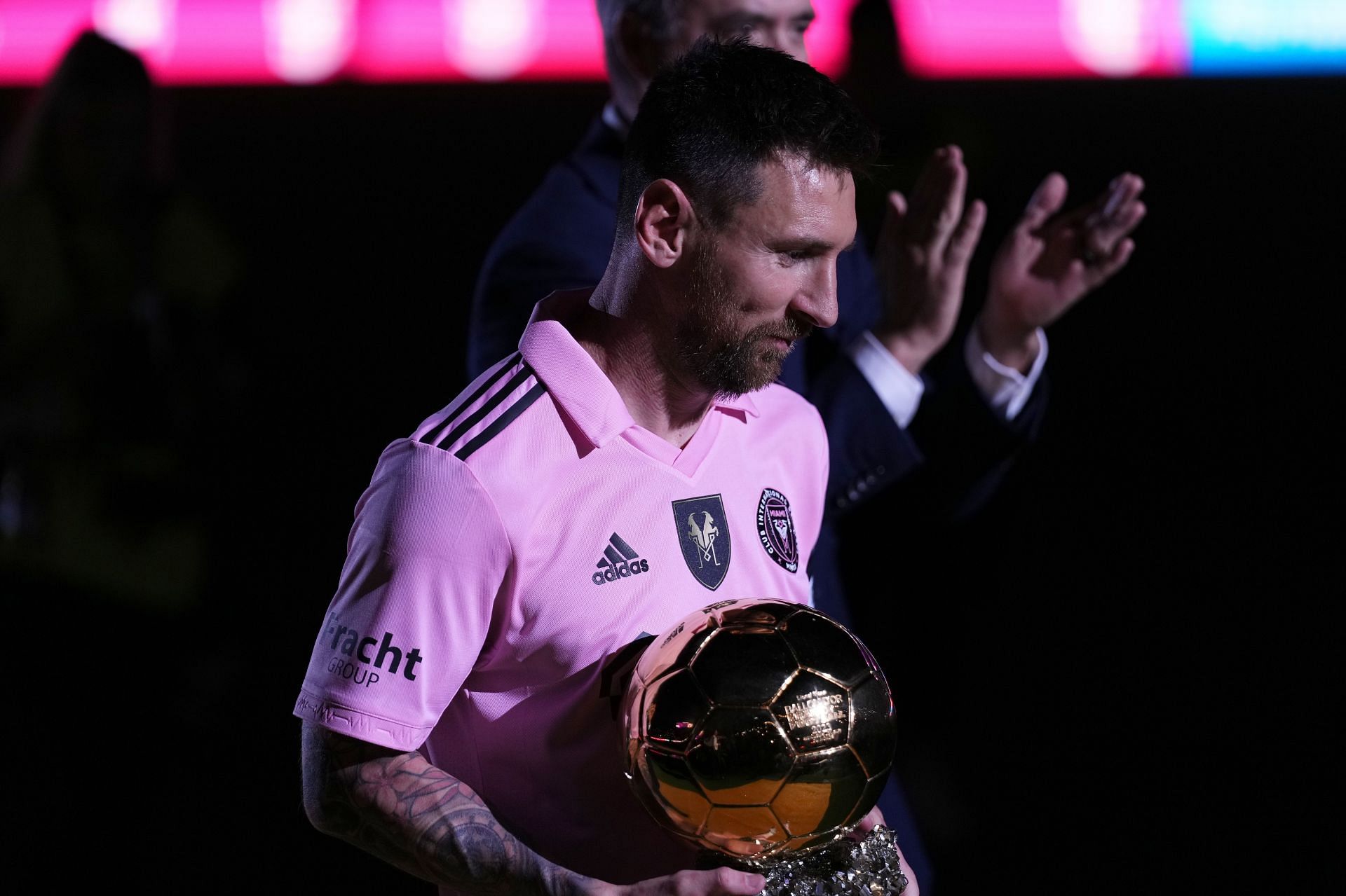Lionel Messi celebrating Ballon d&#039;Or win (via Getty Images)