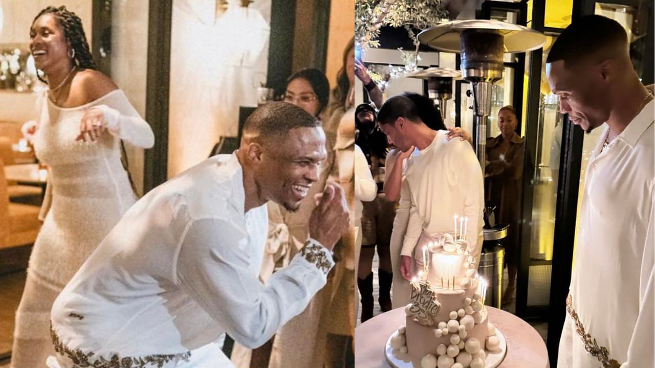 Russell Westbrook enjoying his 35th birthday party as shared by his wife, Nina, on Instagram