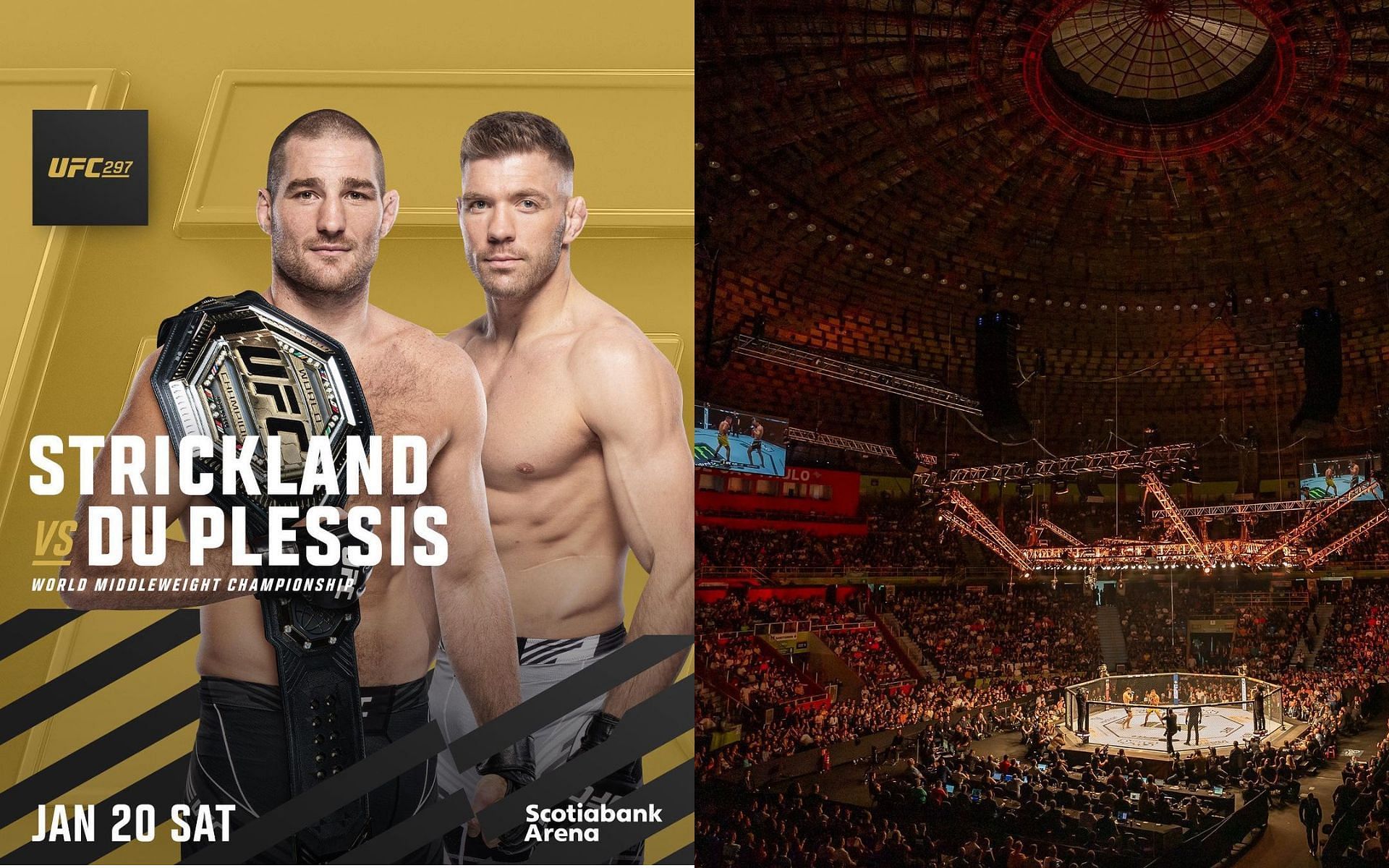 UFC 297 poster (left) and Fans in an arena ahead of a UFC fight (right) (Image credits @ufc on Instagram)