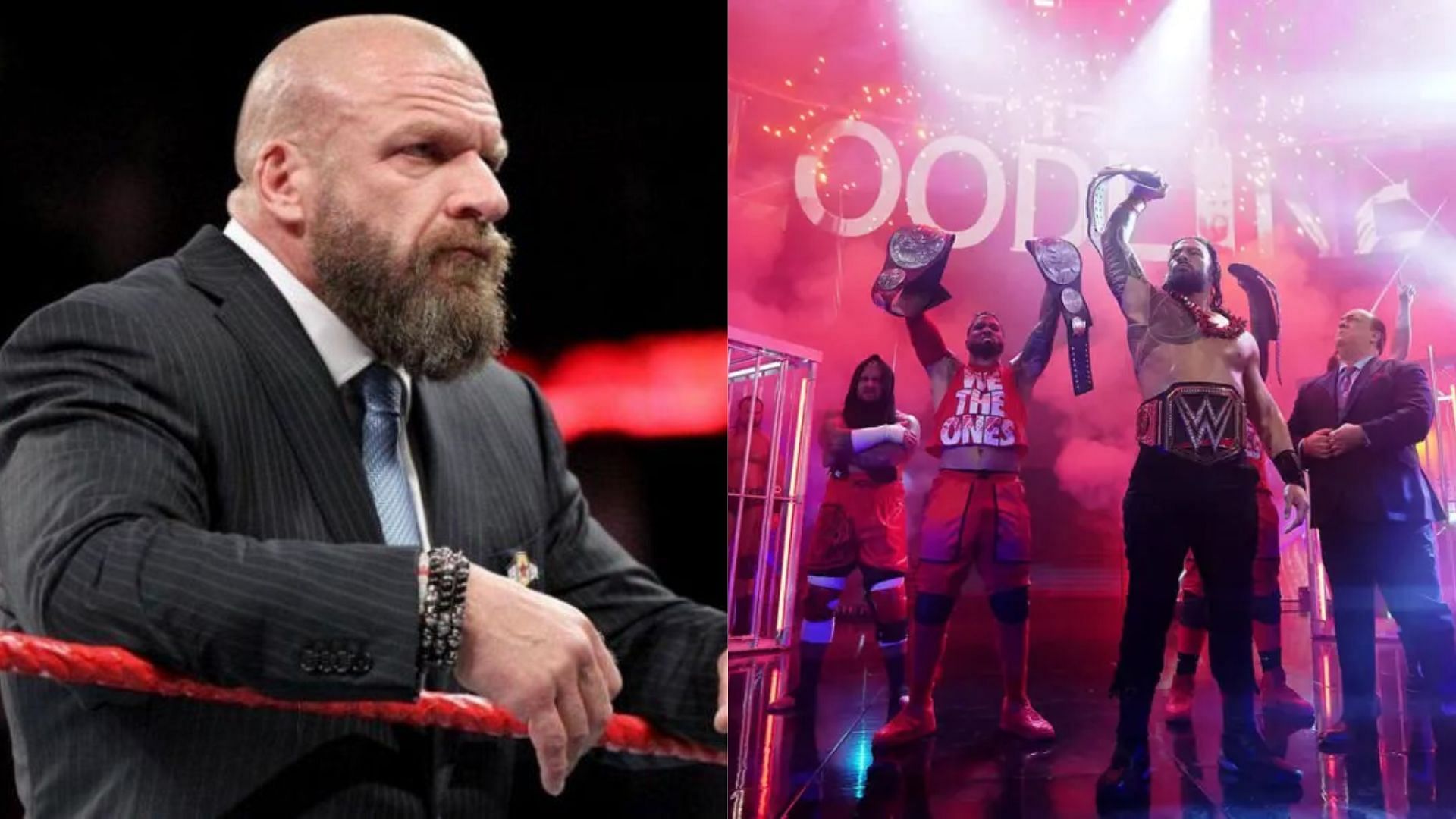 Triple H (left), The Bloodline (right)
