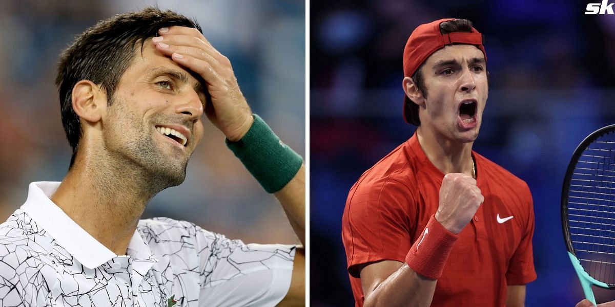 Novak Djokovic (L) and Lorenzo Musetti (R)