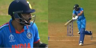 [Watch] Virat Kohli's priceless reaction to Shubman Gill's incredible shot in IND vs SL 2023 World Cup match