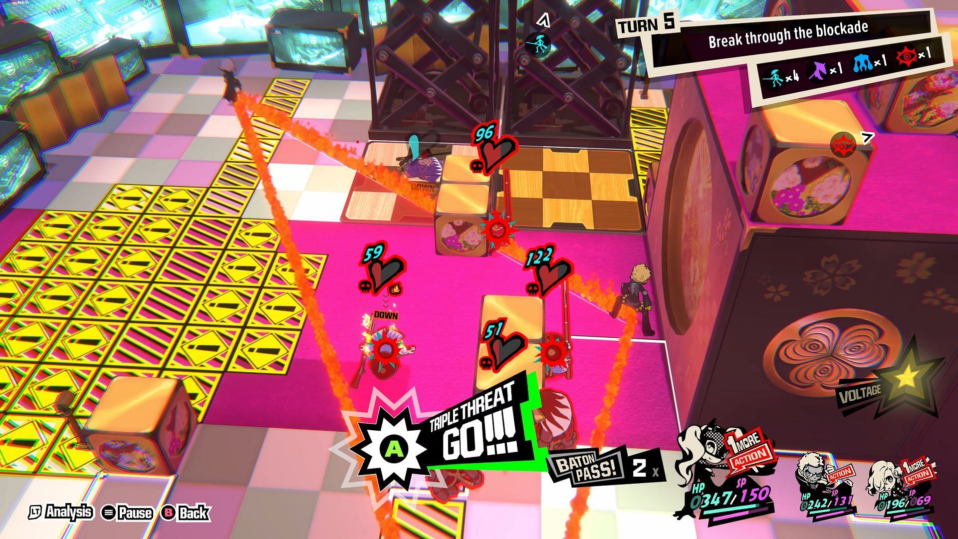 Triple-threat will take out multiple enemies in one go (Image via Persona 5 Tactica)