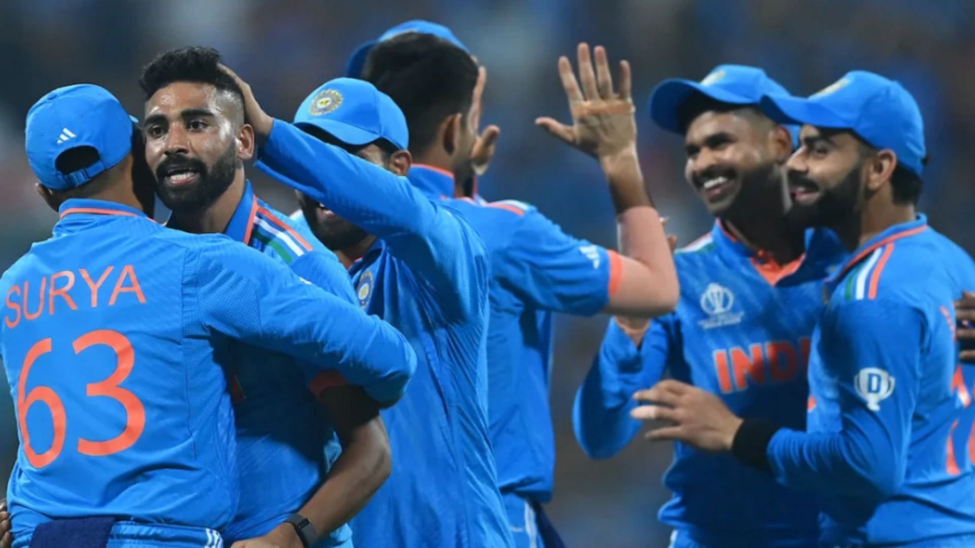 India celebrate after taking a wicket in the match against Sri Lanka. (Pic: Getty)