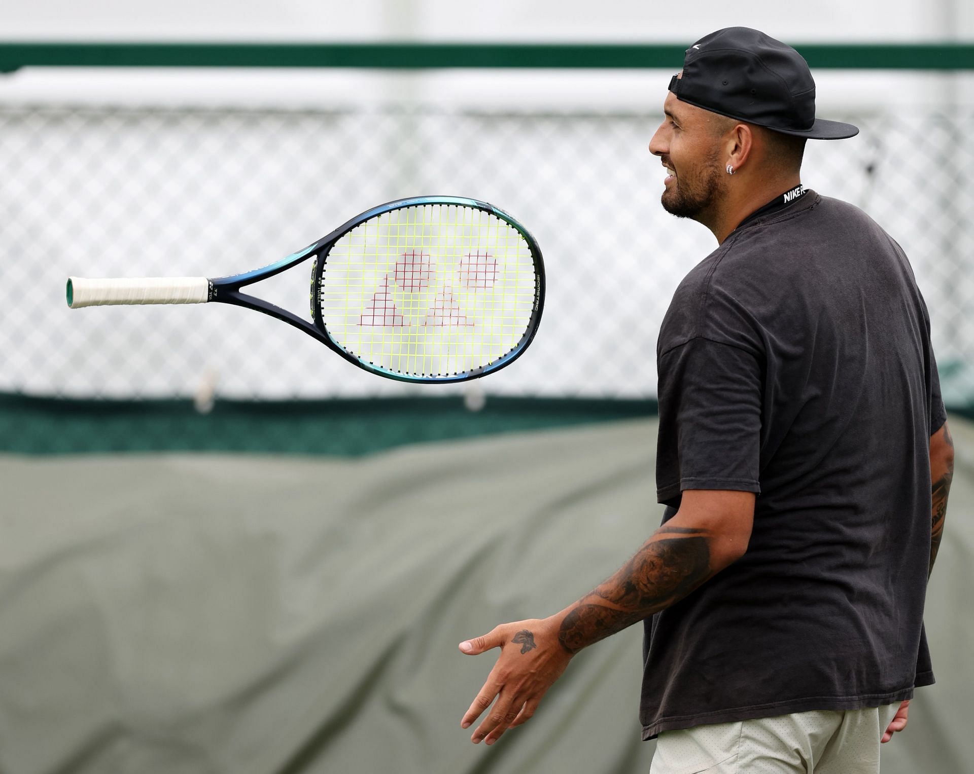 Nick Kyrgios in a practice session at the 2023 Wimbledon