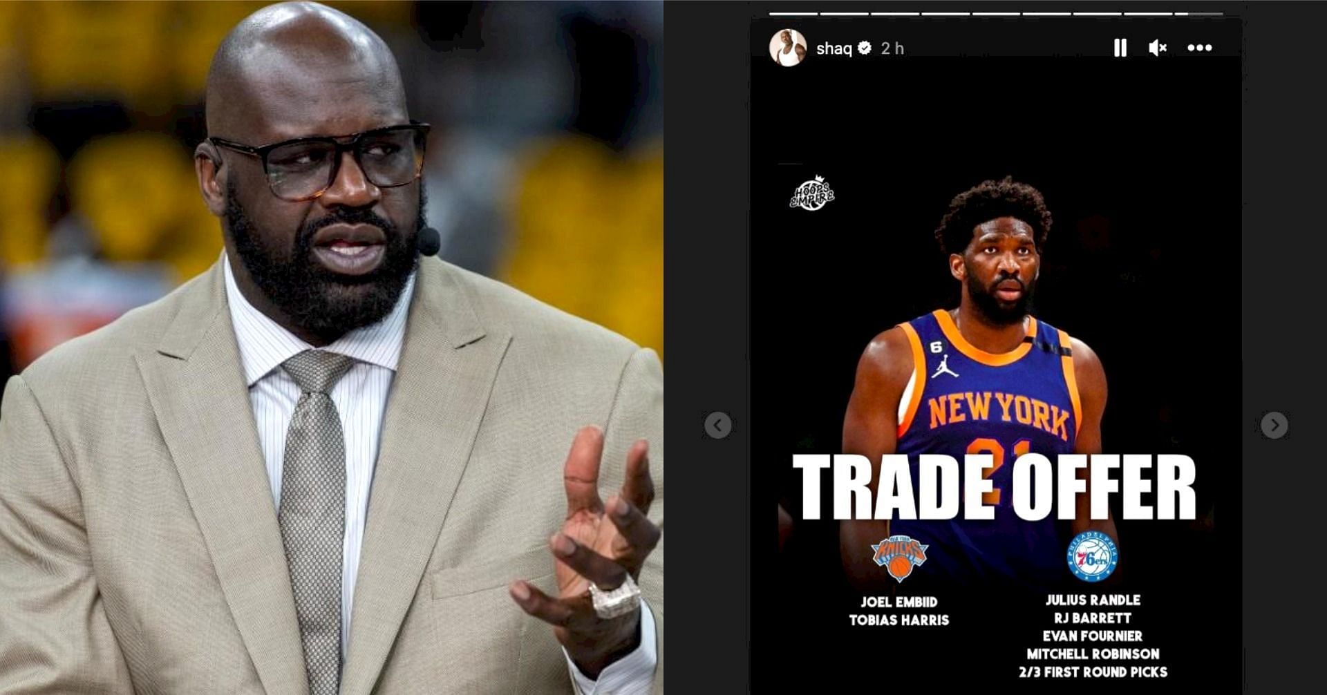 Shaquille O&rsquo;Neal supports Joel Embiid to Knicks rumors, seemingly agreeing with mock trade