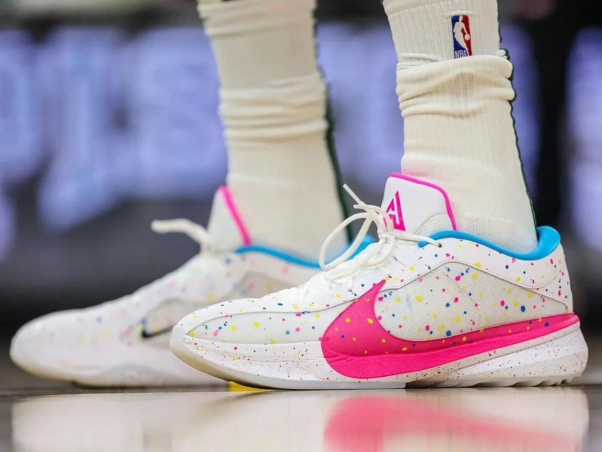 Giannis Antetokounmpo x Nike Zoom Freak 5 &ldquo;Funfetti&rdquo; PE sneakers (Image via Sneaker News)