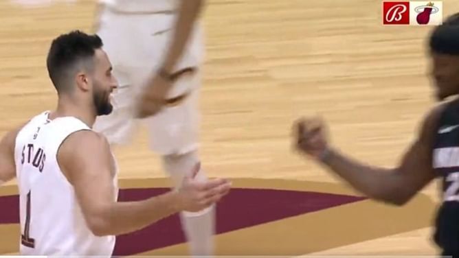 Watch: Jimmy Butler reignites Max Strus handshake in first faceoff