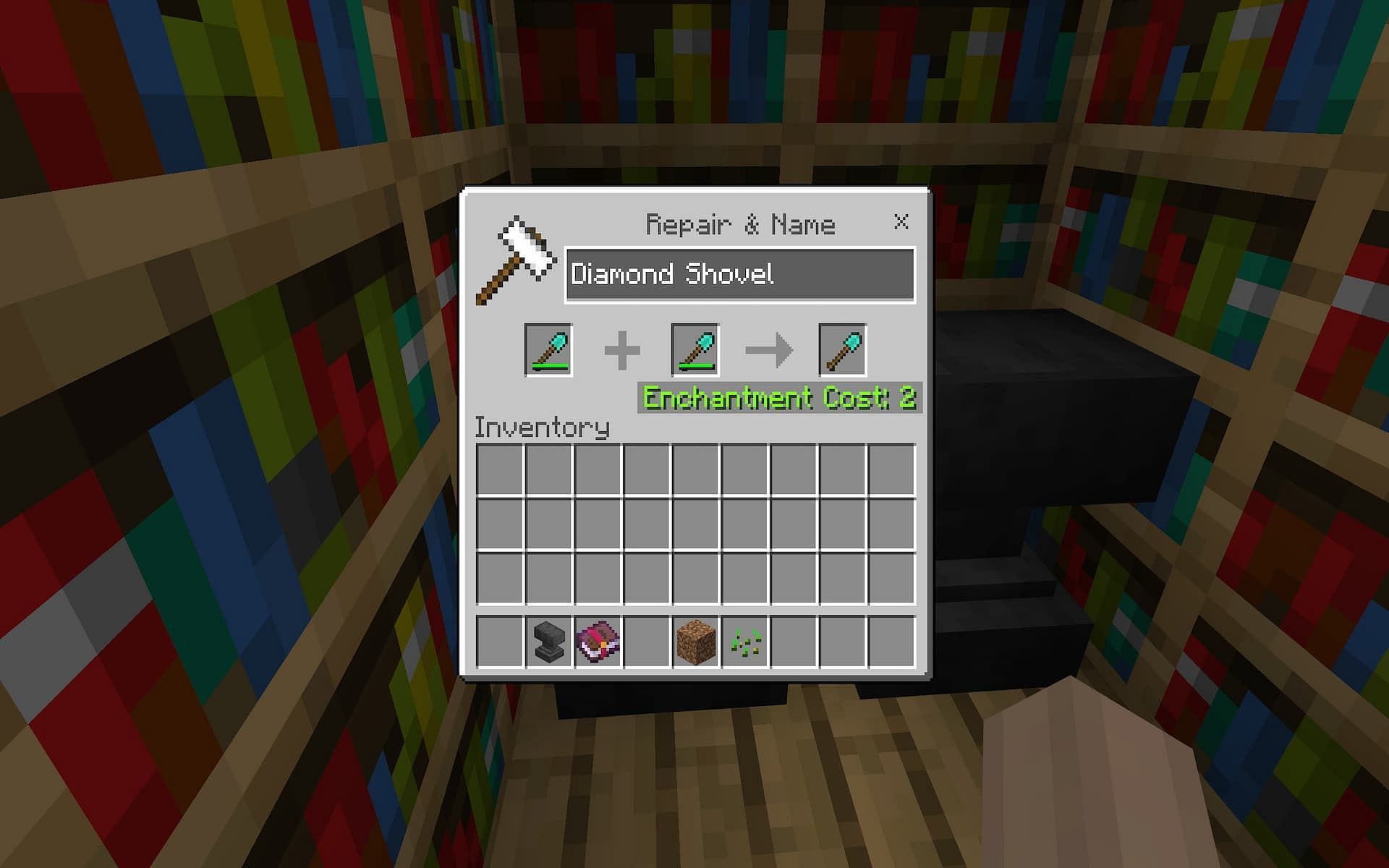 Players can use two items at an anvil to repair their gear using XP (Image via Mojang)