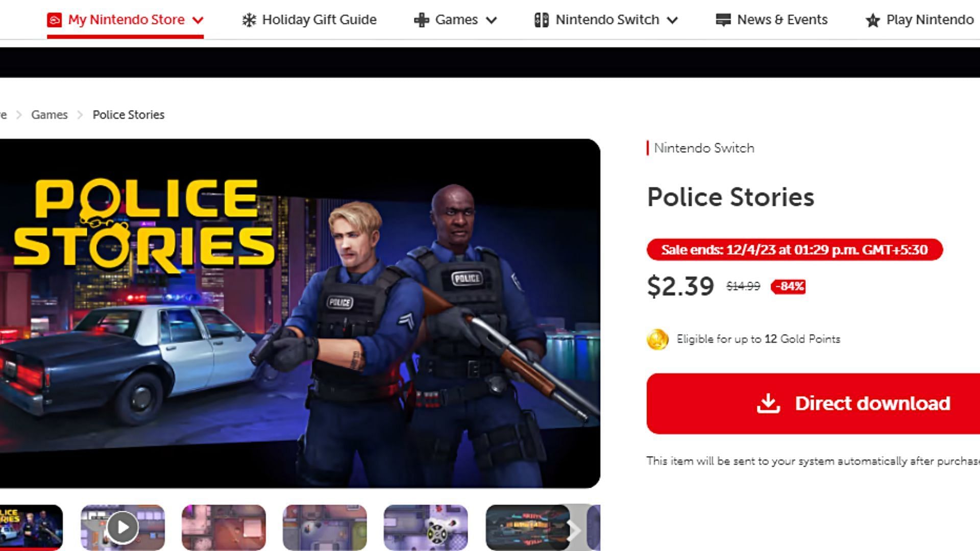 Police Stories&#039; page on the Nintendo Store (Image via nintendo.com)